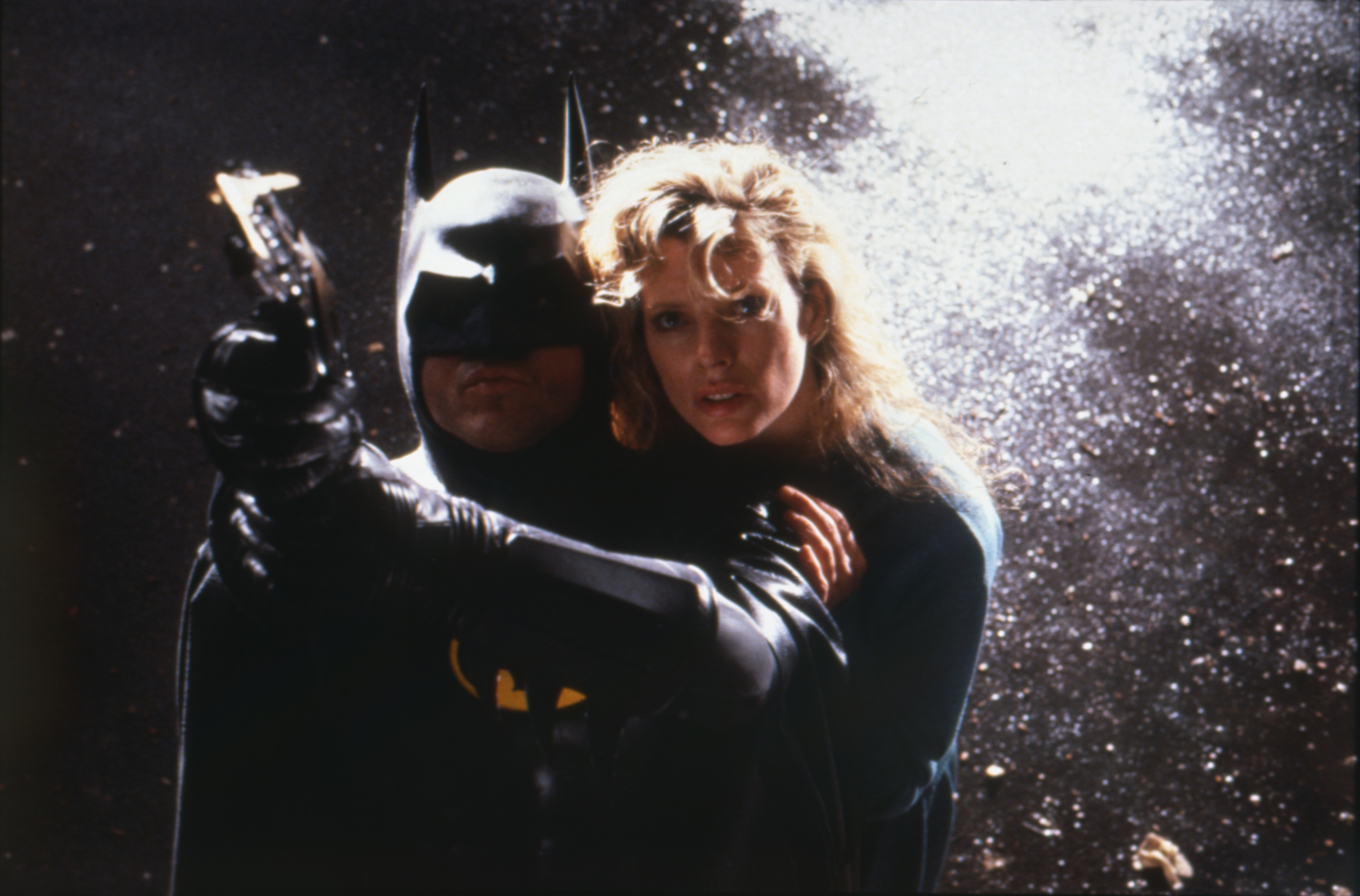 Michael Keaton and Kim Basinger in "Batman."