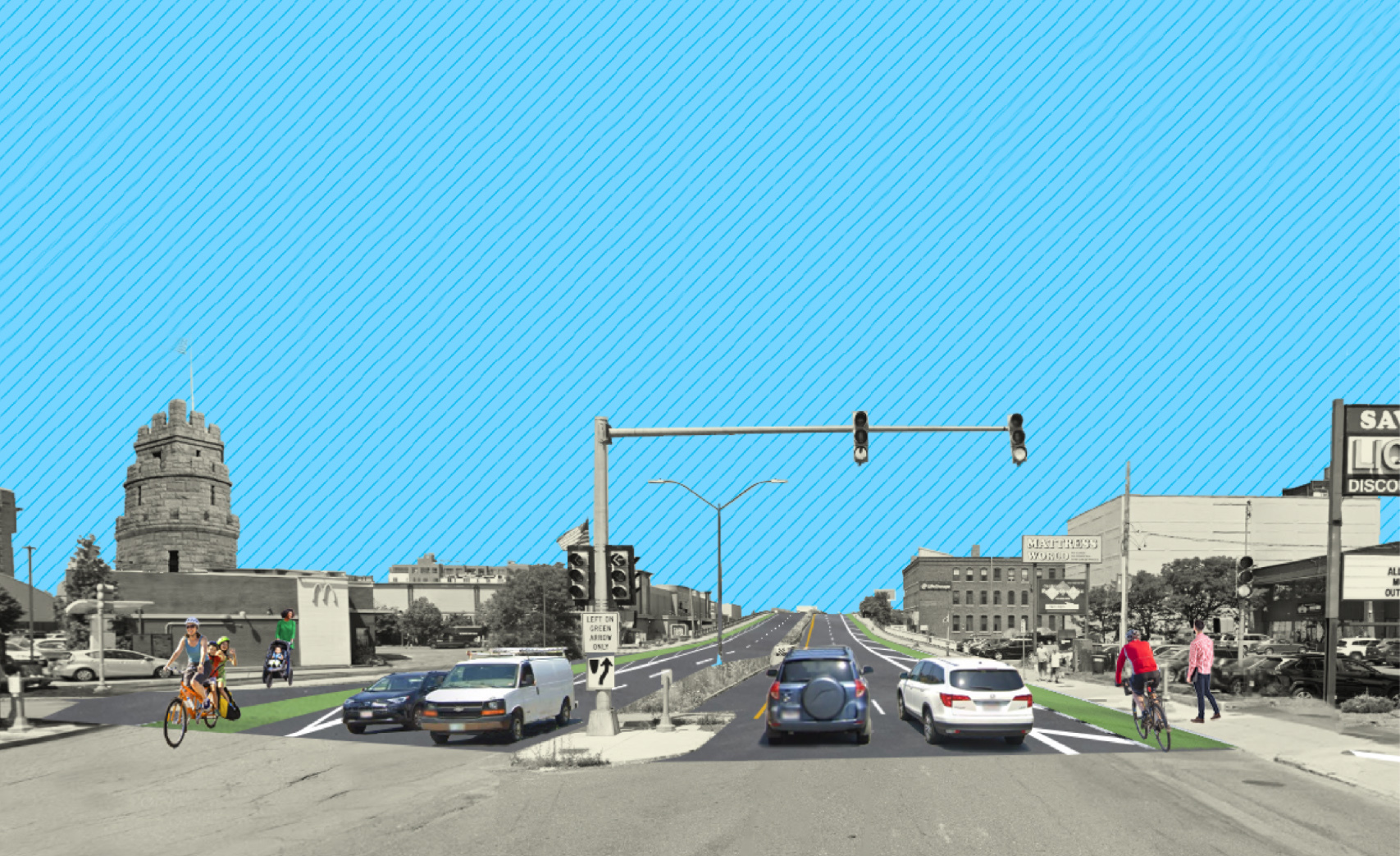 A rendering of the McGrath Highway with bike lanes.