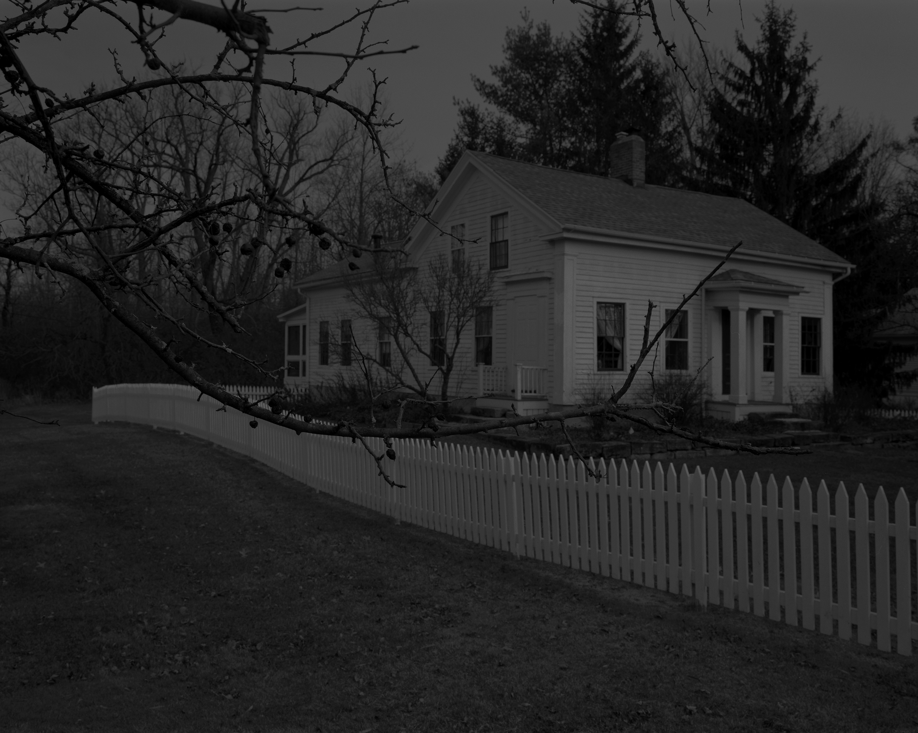 Dawoud Bey, "Untitled #20 (Farmhouse and Picket Fence I)," from "Night Coming Tenderly, Black," 2017.