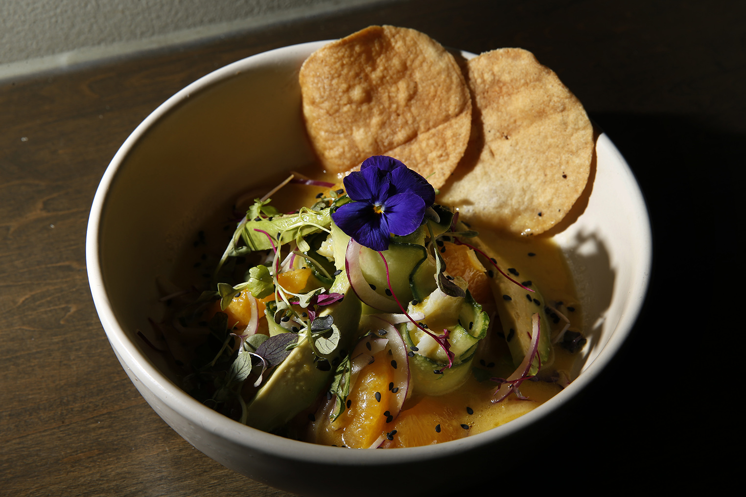 The Aguachile with passionfruit, citrus and cucumber at Barra in Somerville.
