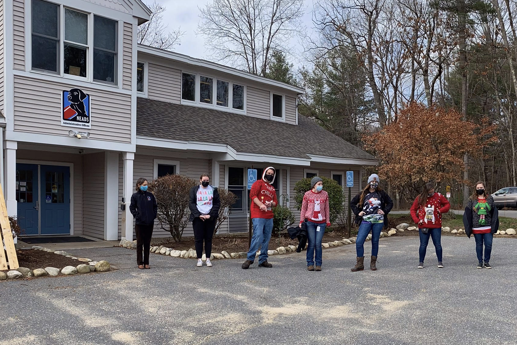 NEADS World Class Service Dogs in Princeton held a holiday party outdoors this year, which featured an ugly sweater contest.
