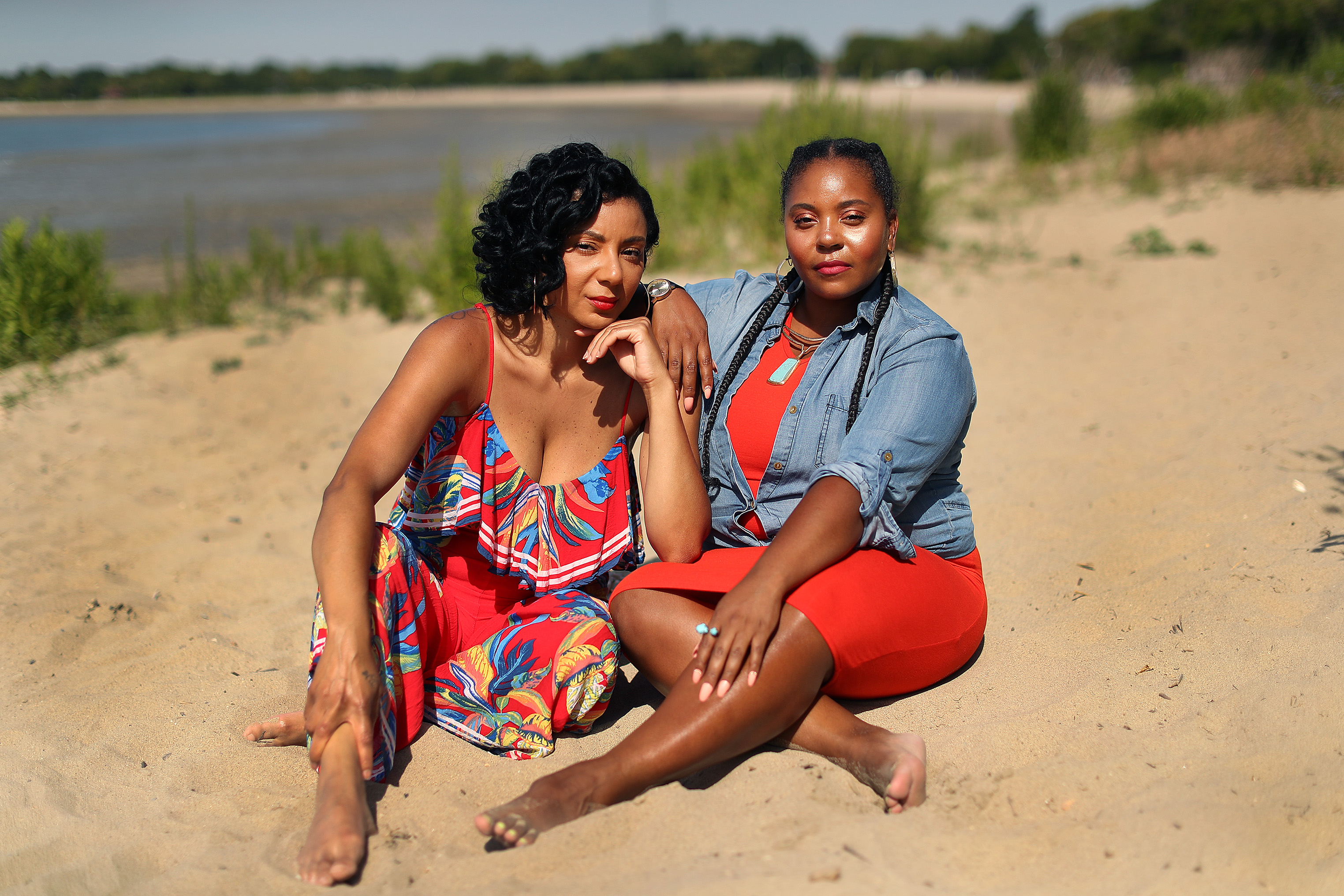 Stacey Alves (left) and Racine Bell organized a Juneteenth gathering this year on Carson Beach. The day was marred when a white man in a pickup yelled a racial slur as he drove by.