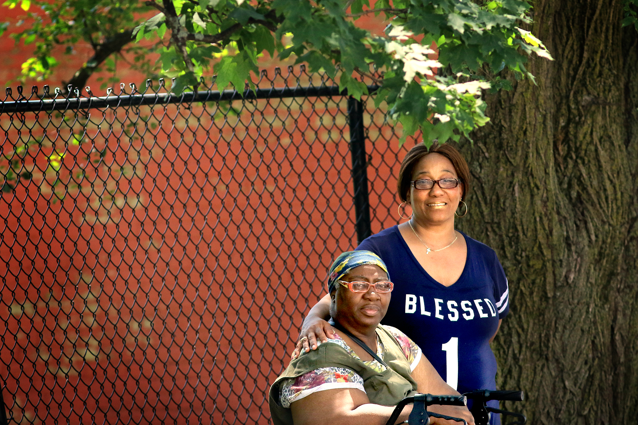 Glenda Gaines (right) and her friend Orlena McQueen are working to connect residents in their Dorchester neighborhood. Gaines ran a day care center in her home until COVID-19 forced her to shut it down.