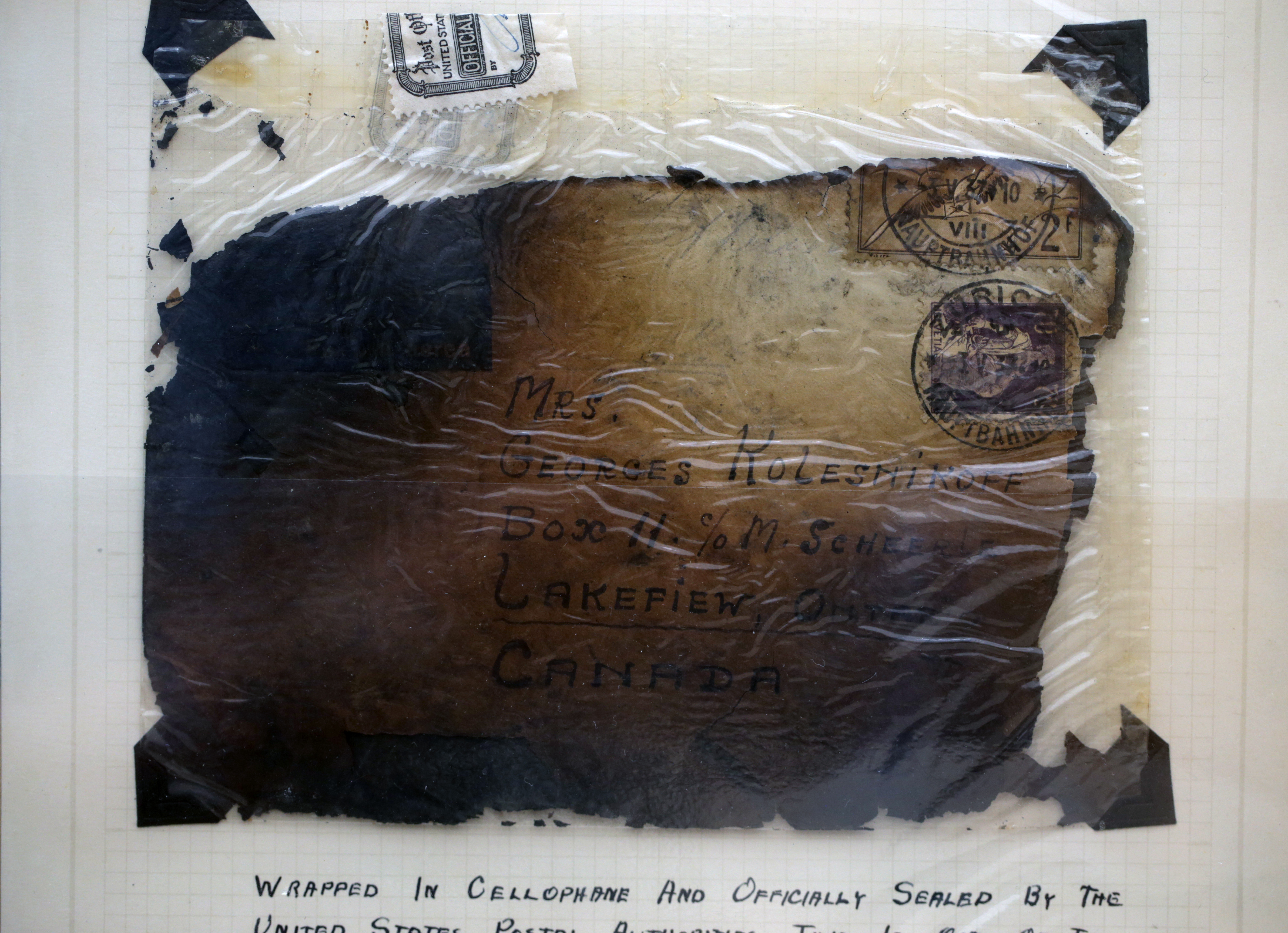 A letter from the Hindenburg disaster is displayed at the Spellman Museum of Stamps & Postal History.