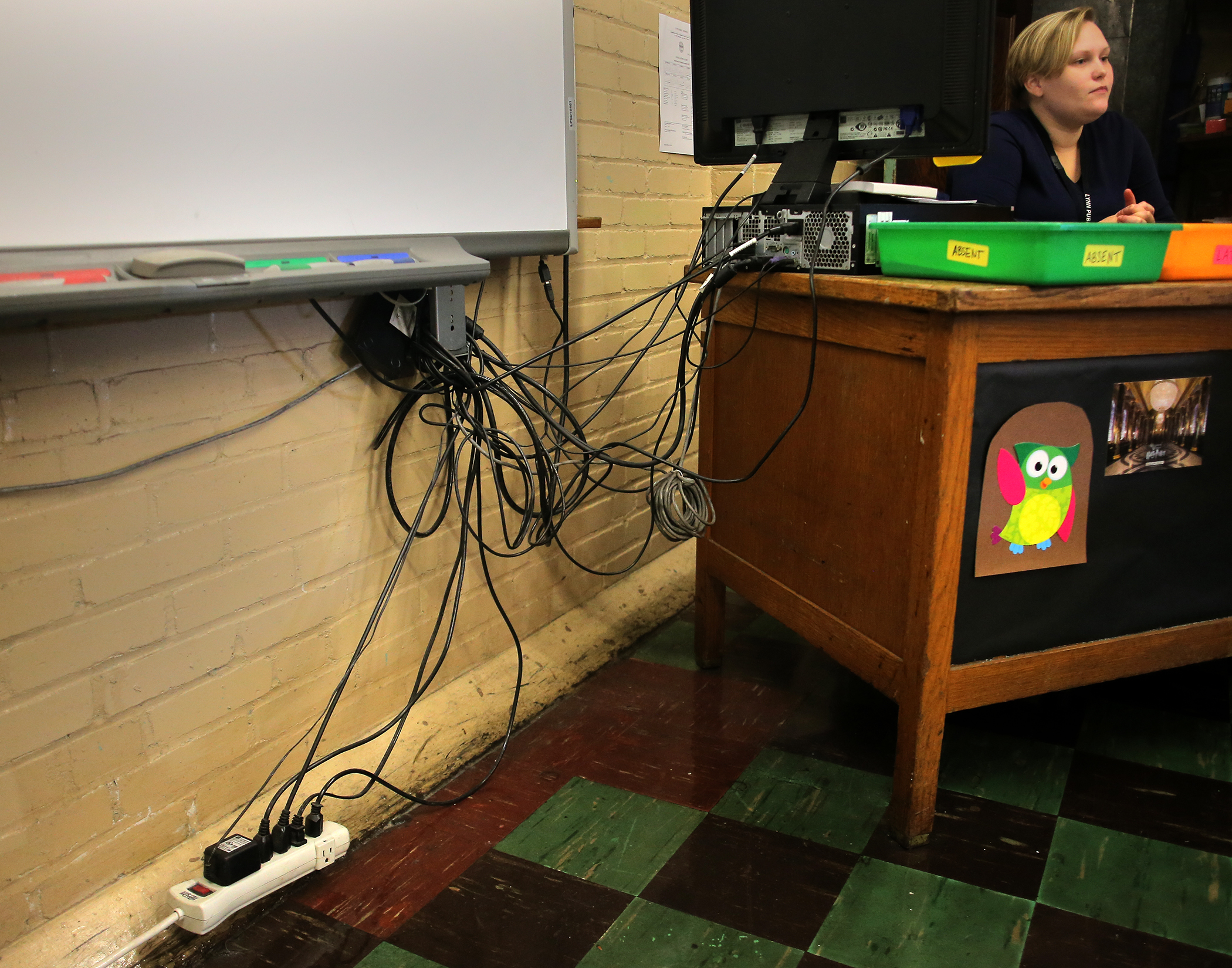 Kaitlyn Lausier’s basement classroom in the Pickering Middle School.