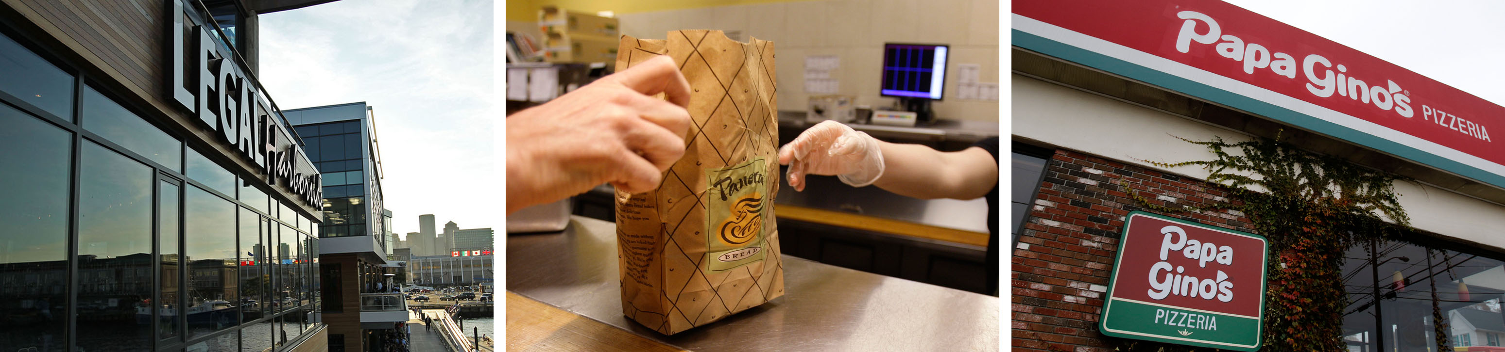 From left to right: Legal Sea Foods, Panera and Papa Gino's Pizzeria.