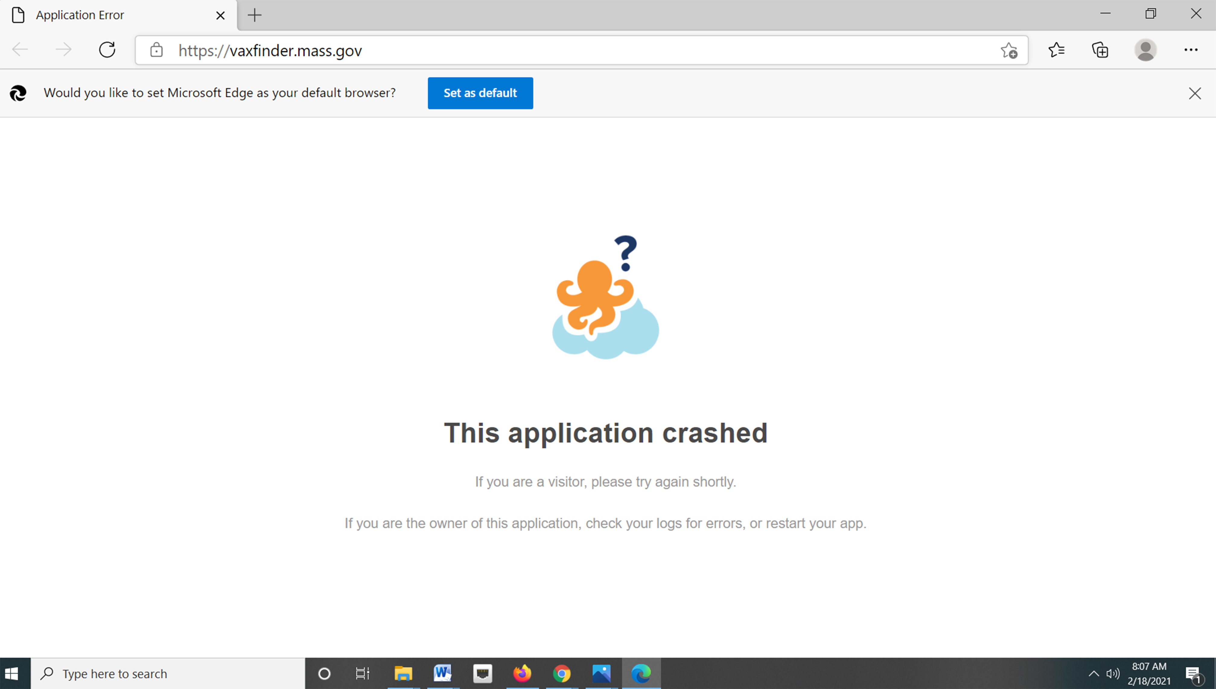 A screenshot of the state's vaccination site on Thursday morning.