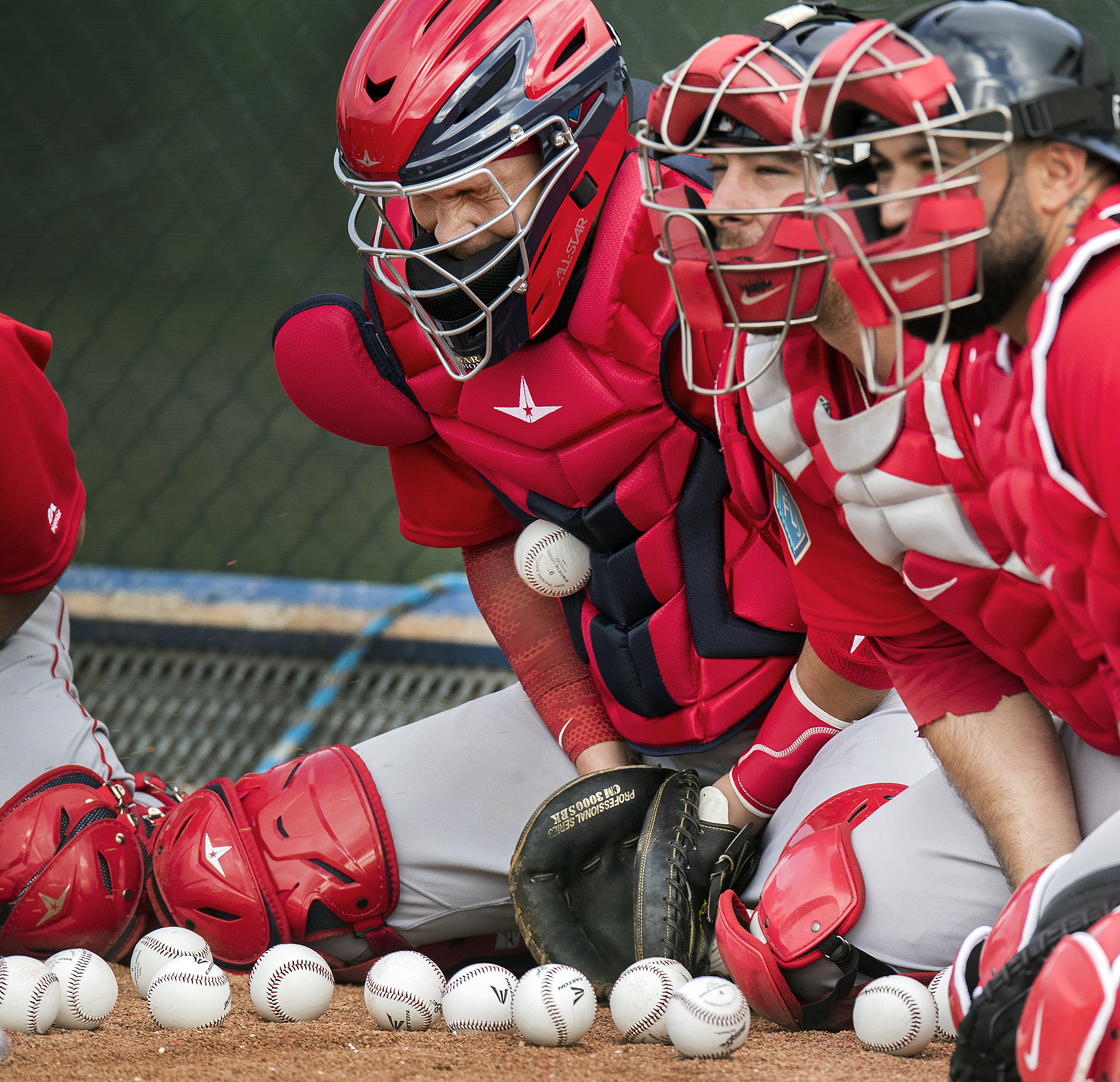 Austin Rei, center, worked out with pitcher Thad Ward during the shutdown of minor league baseball.