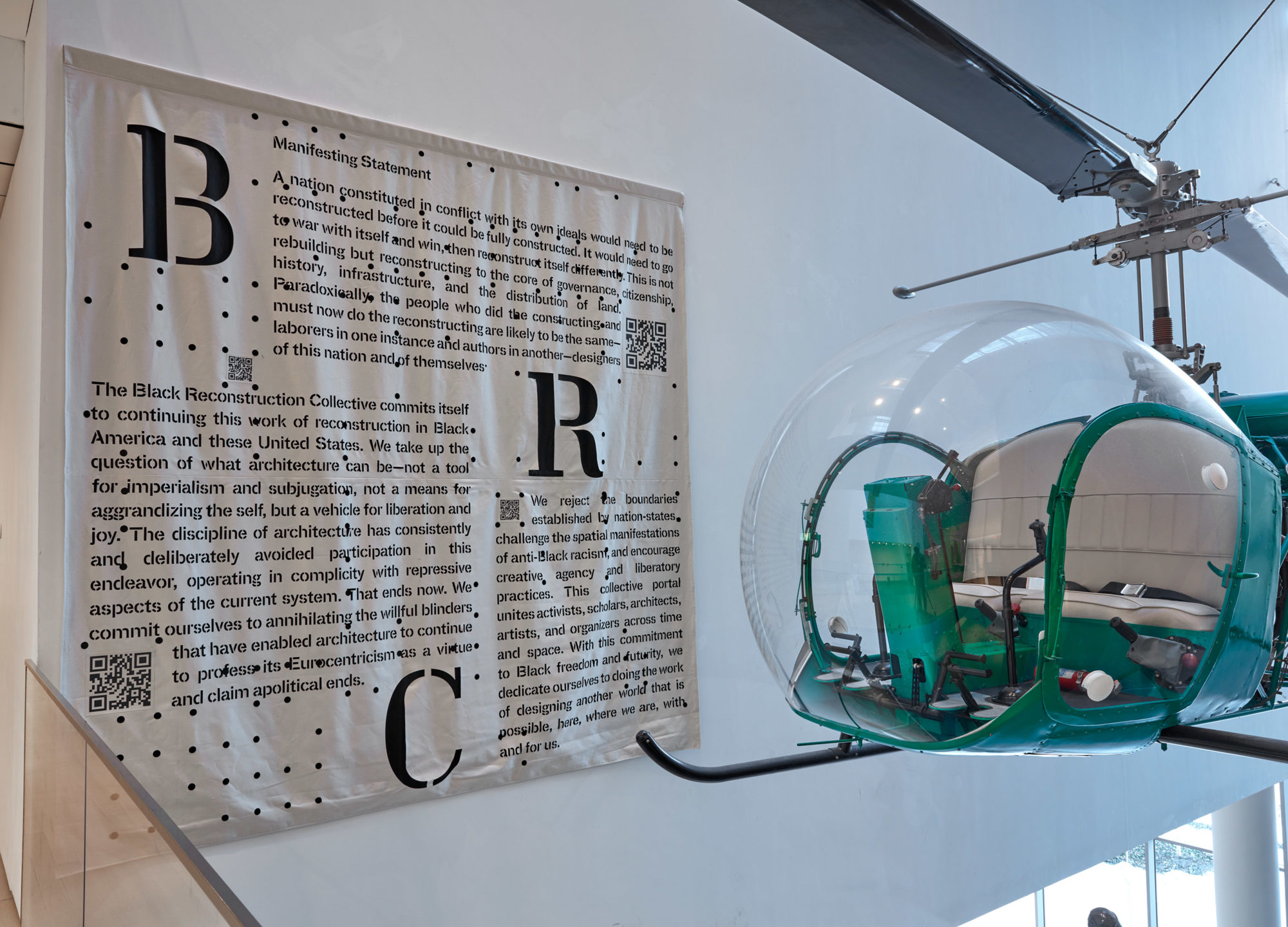 A view of the BRC's Manifesting Statement, displayed in the MoMA gallery named for Philip Johnson.