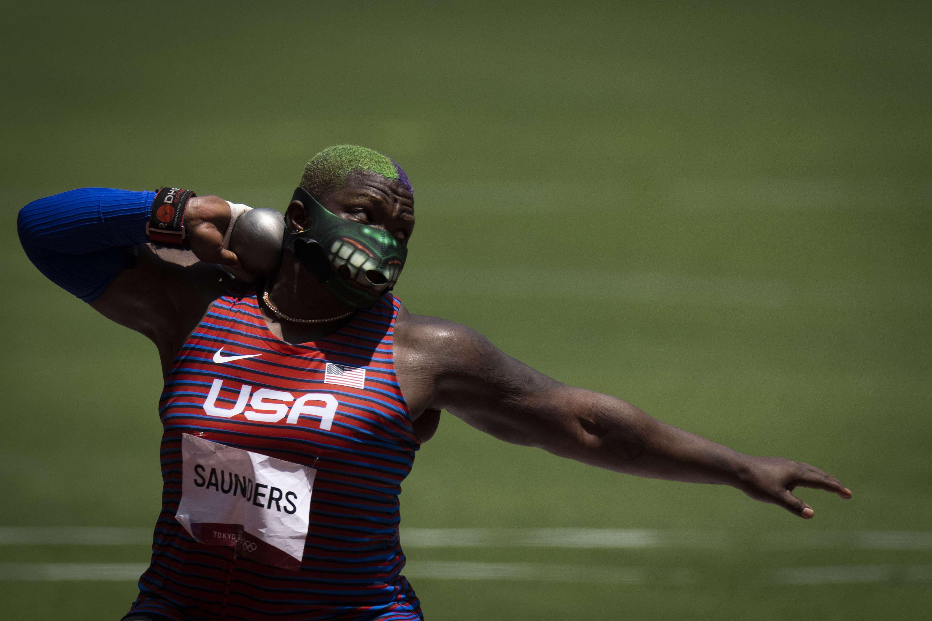Raven Saunders of the United States competes in the shot put during the Tokyo Olympics, on Aug. 1, 2021.