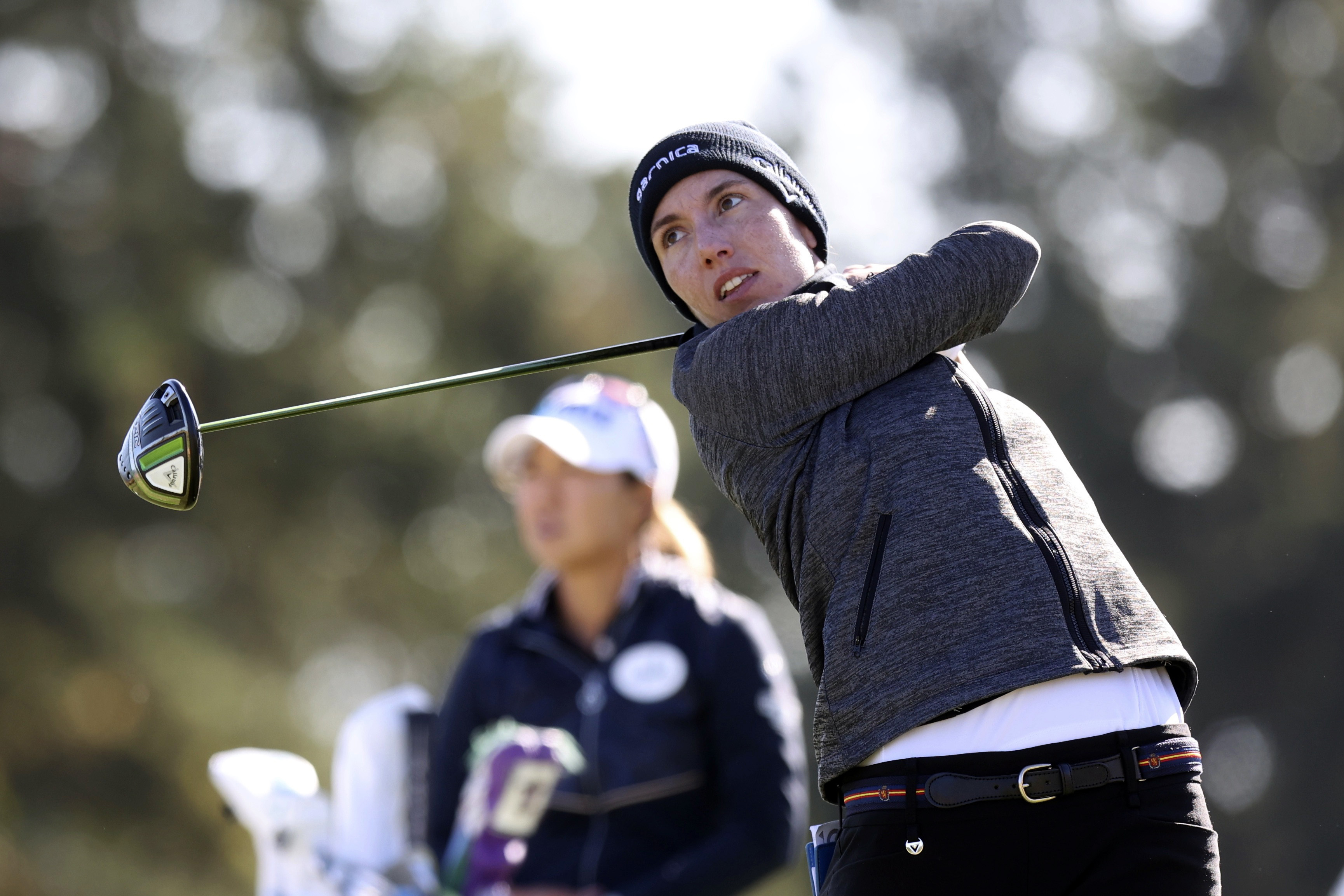 Carlota Ciganda watches her tee shot on the first hole during Thursday's first-round action.