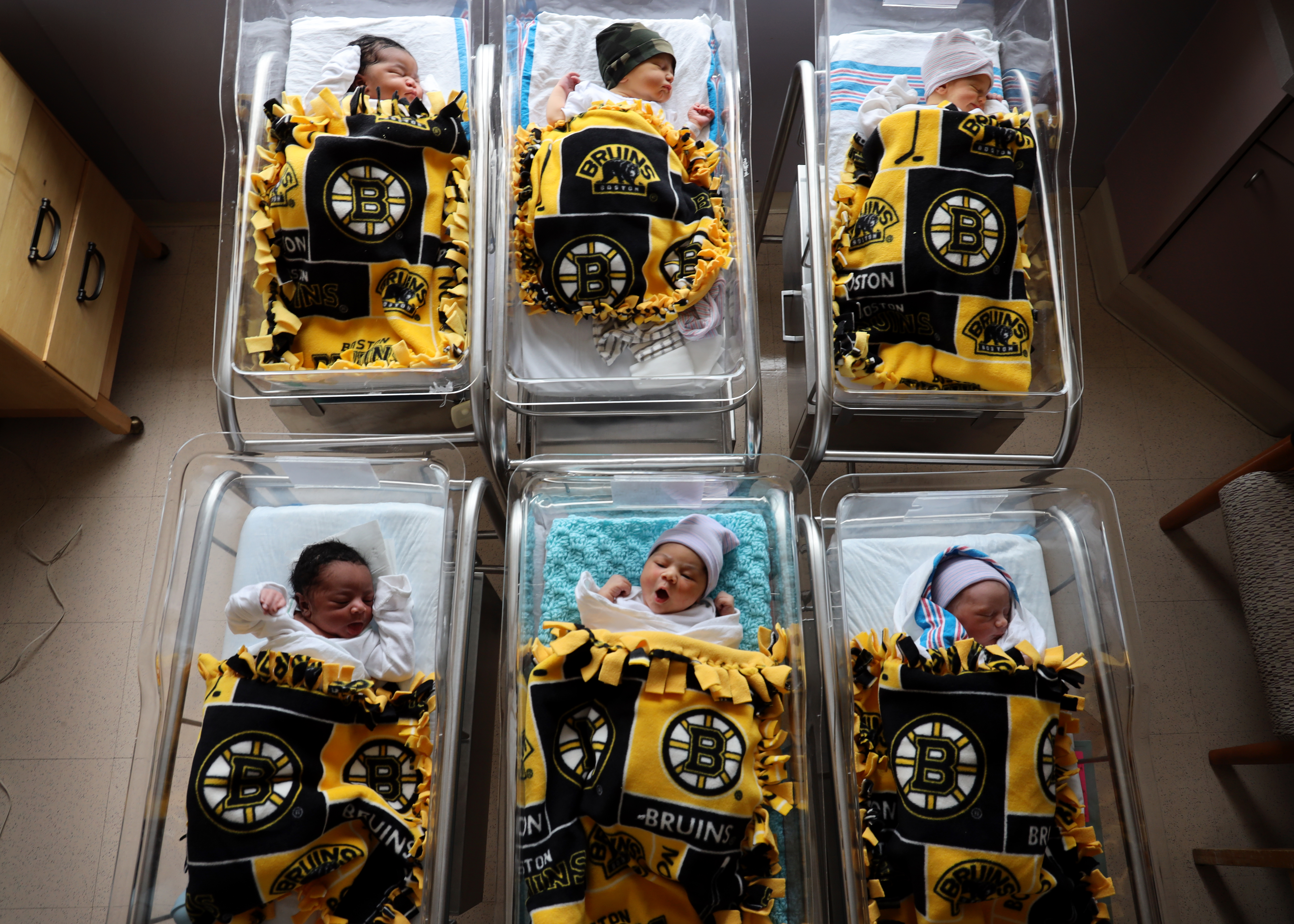 Six newborns slept under Bruins blankets in the maternity ward at Good Samaritan Medical Center in Brockton on June 11, the day before Game 7 of the Stanley Cup Final.