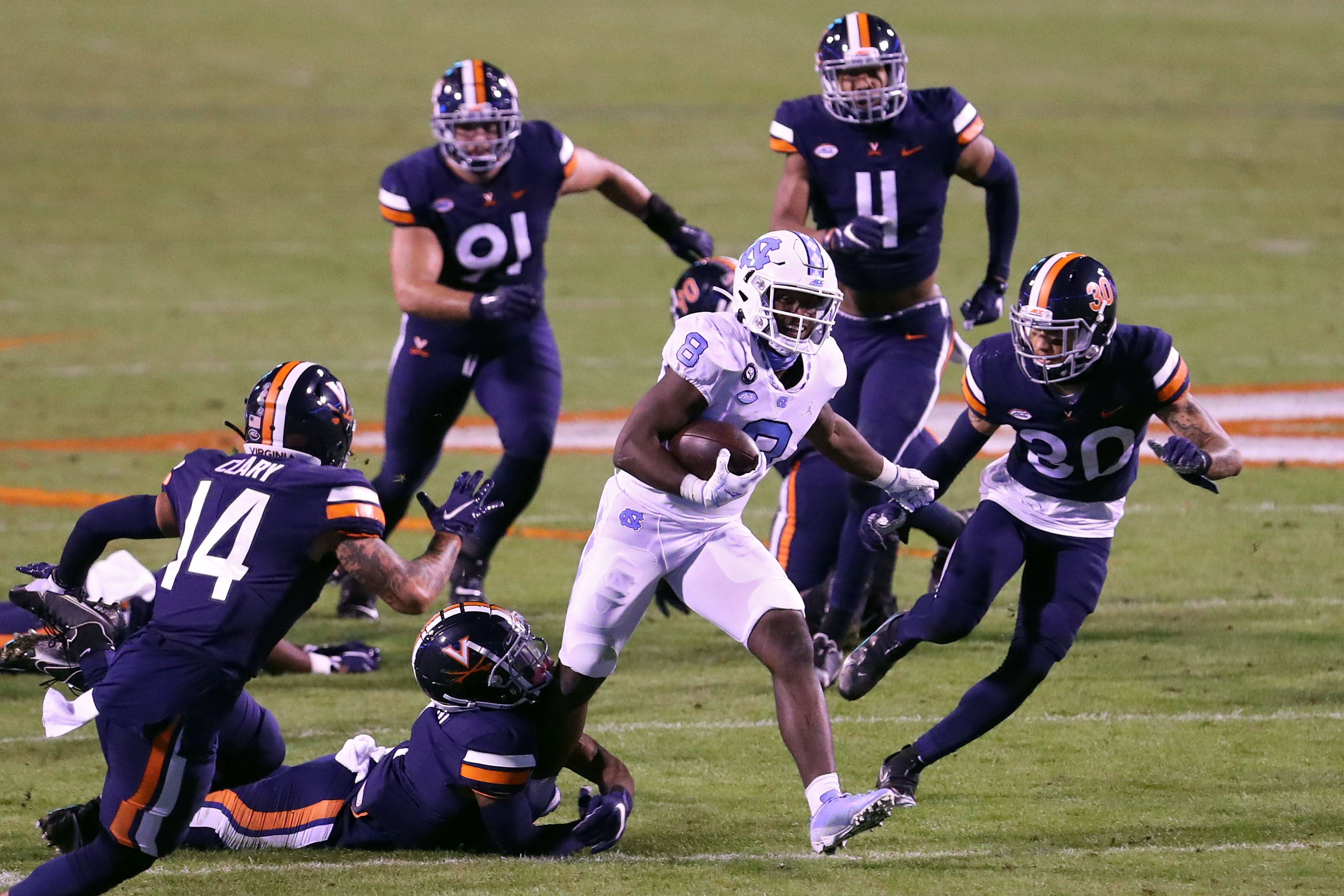 Running back Michael Carter averaged 6.6 yards per carry in four years at North Carolina.