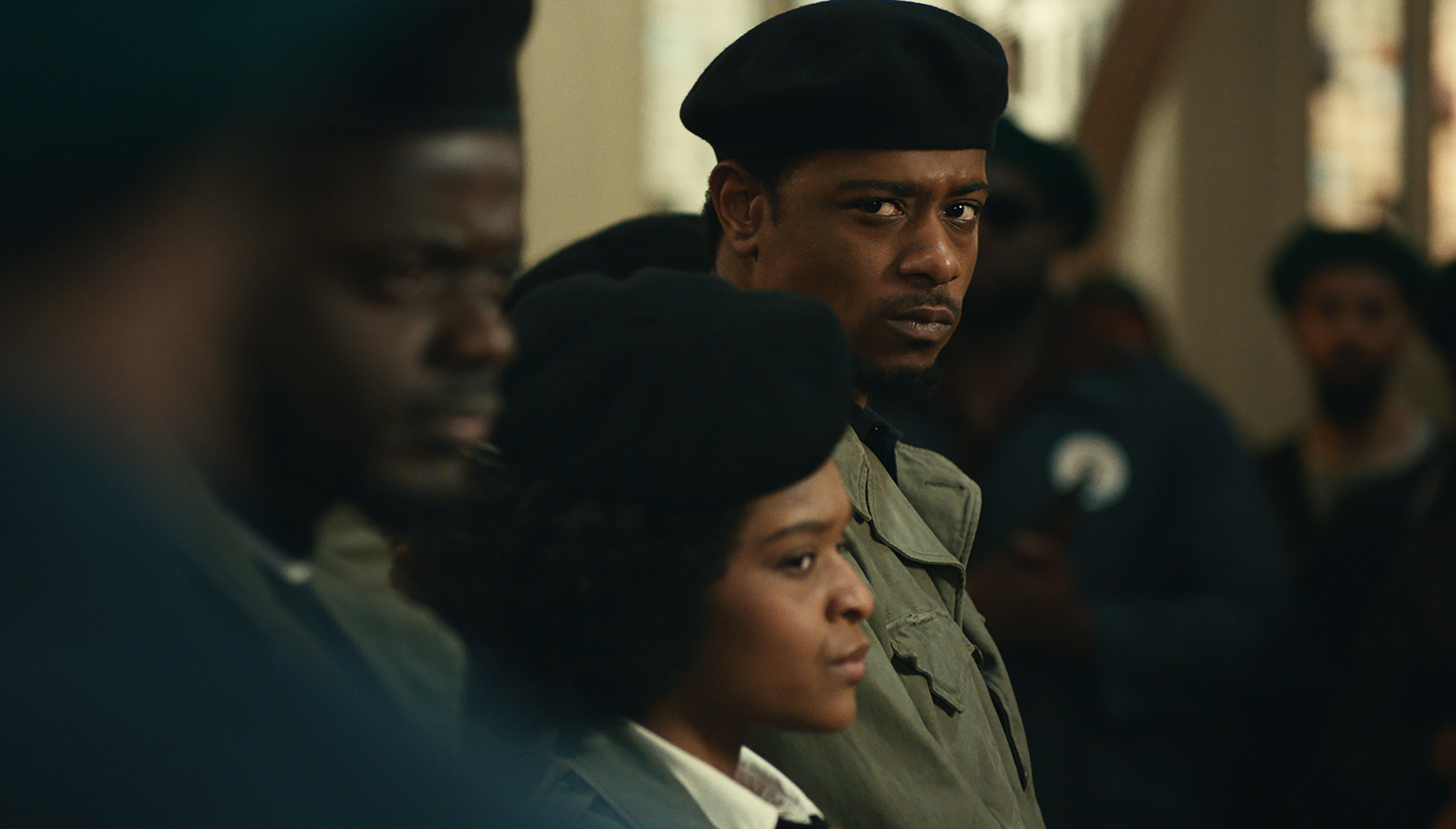 From left: Daniel Kaluuya, Dominique Thorne, and Lakeith Stanfield in “Judas and the Black Messiah.”