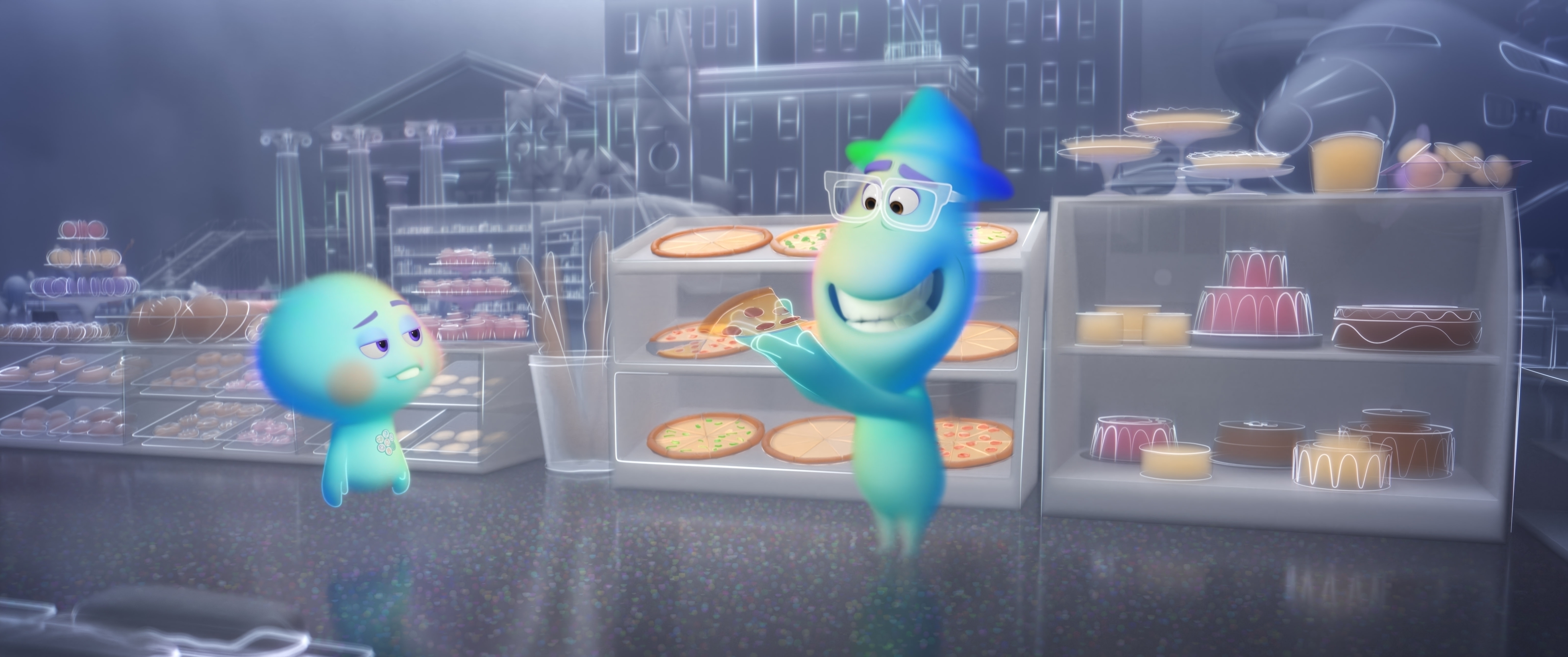 22, voiced by Tina Fey, left, and Joe Gardner, voiced by Jamie Foxx, in "Soul."