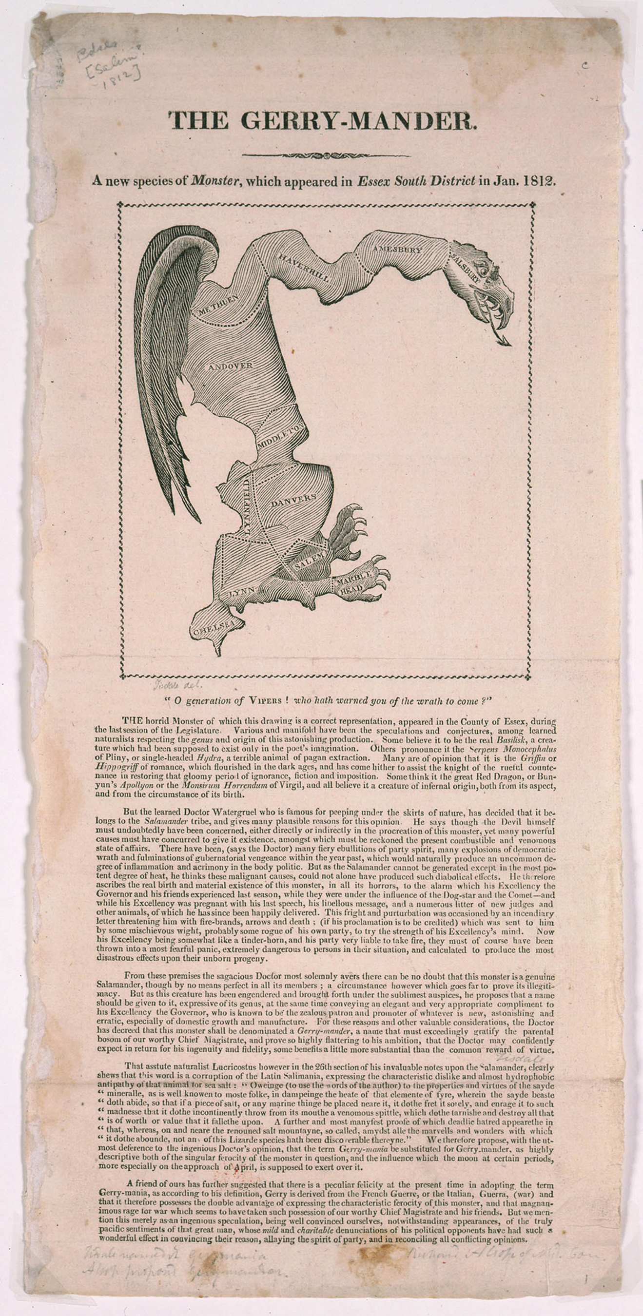 "The Gerry-Mander. A new species of Monster which appeared in Essex South District in Jan. 1812."