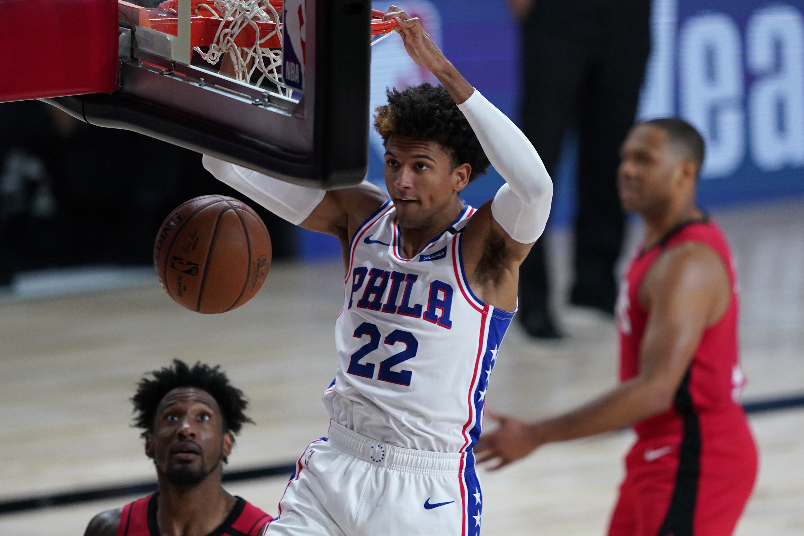 Philadelphia'x Matisse Thybulle dunks against Houston in the second half of a recent game.