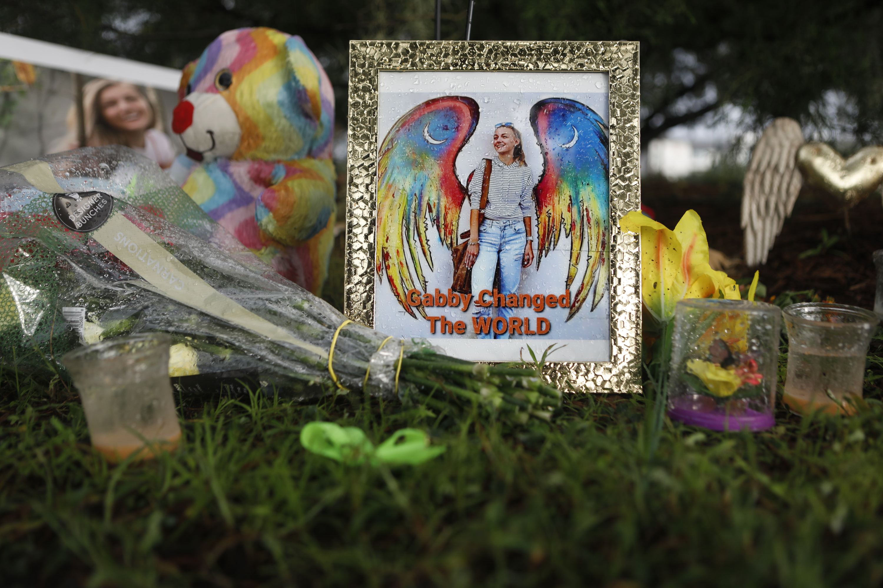 A makeshift memorial dedicated to Gabby Petito in North Point, Fla.