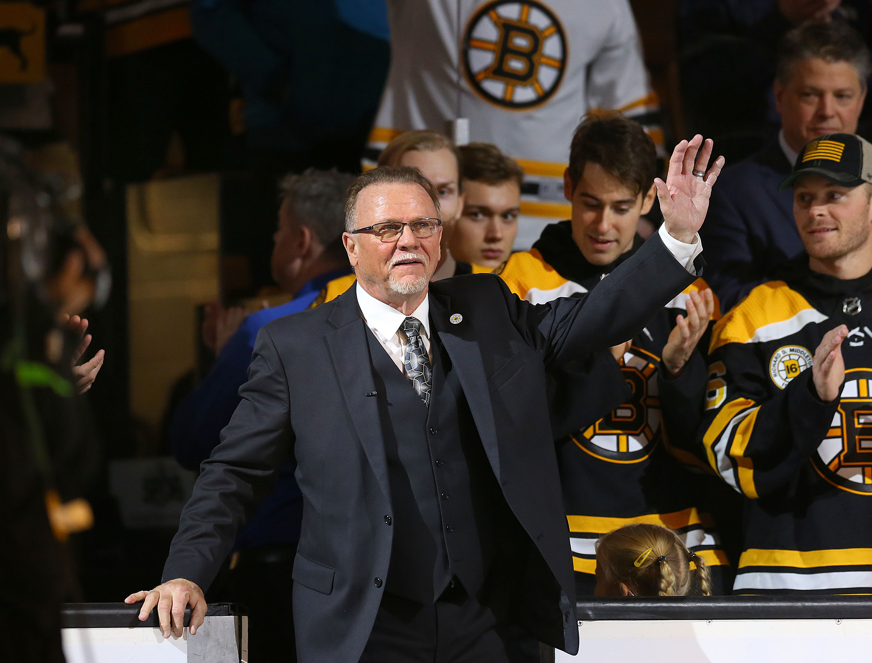 Rick Middleton waved to fans at TD Garden when his number was retired by the Bruins in Nov. 2018.