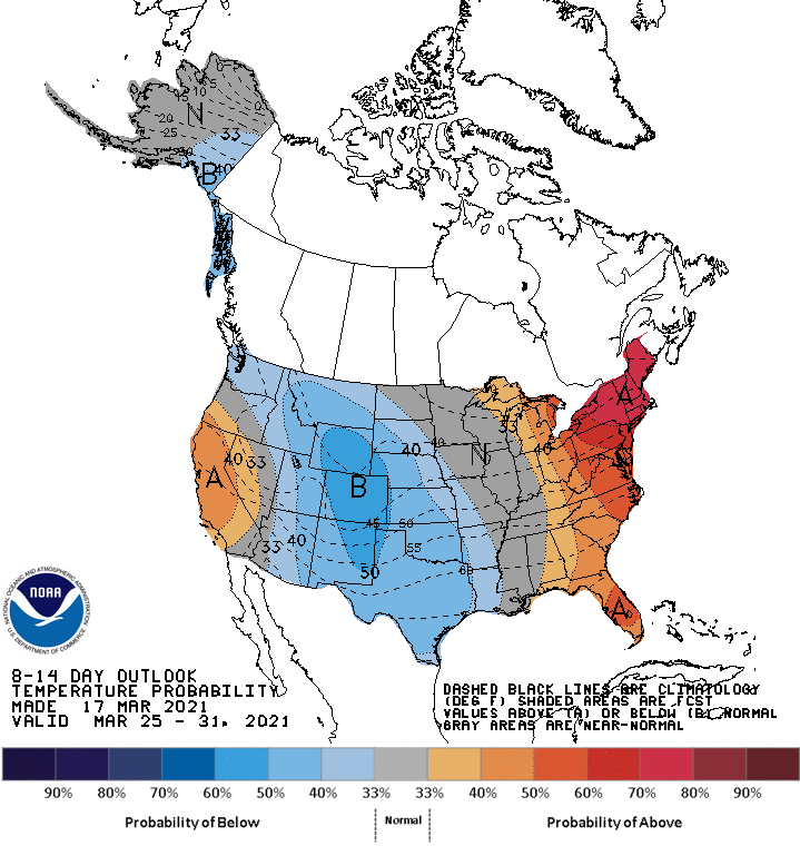 Warmer-than-average conditions are likely to conclude March.