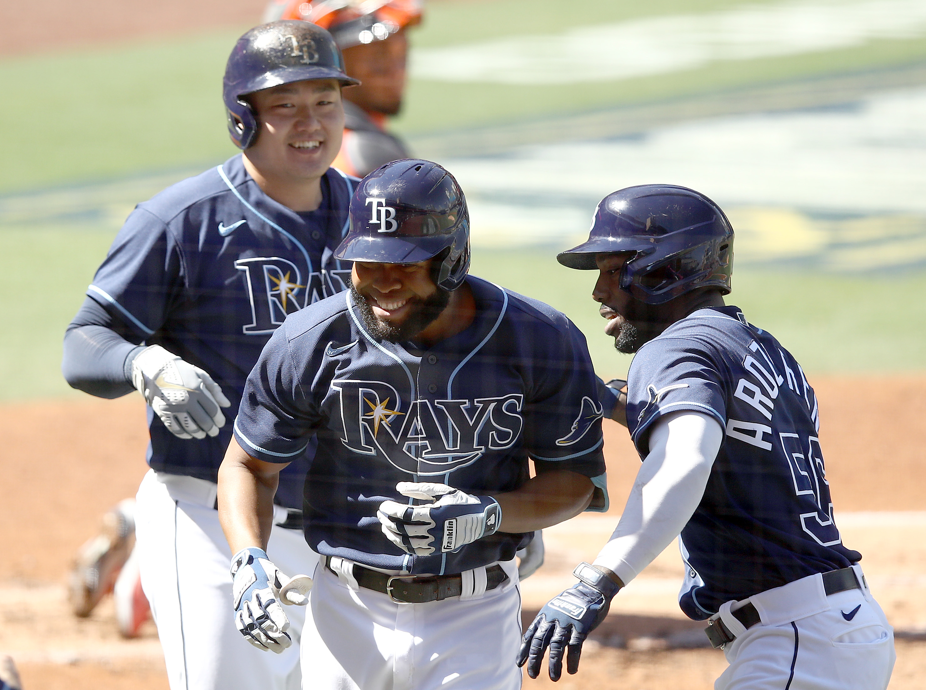 Tampa Bay Rays Ji-Man Choi celebrates after hitting a solo home