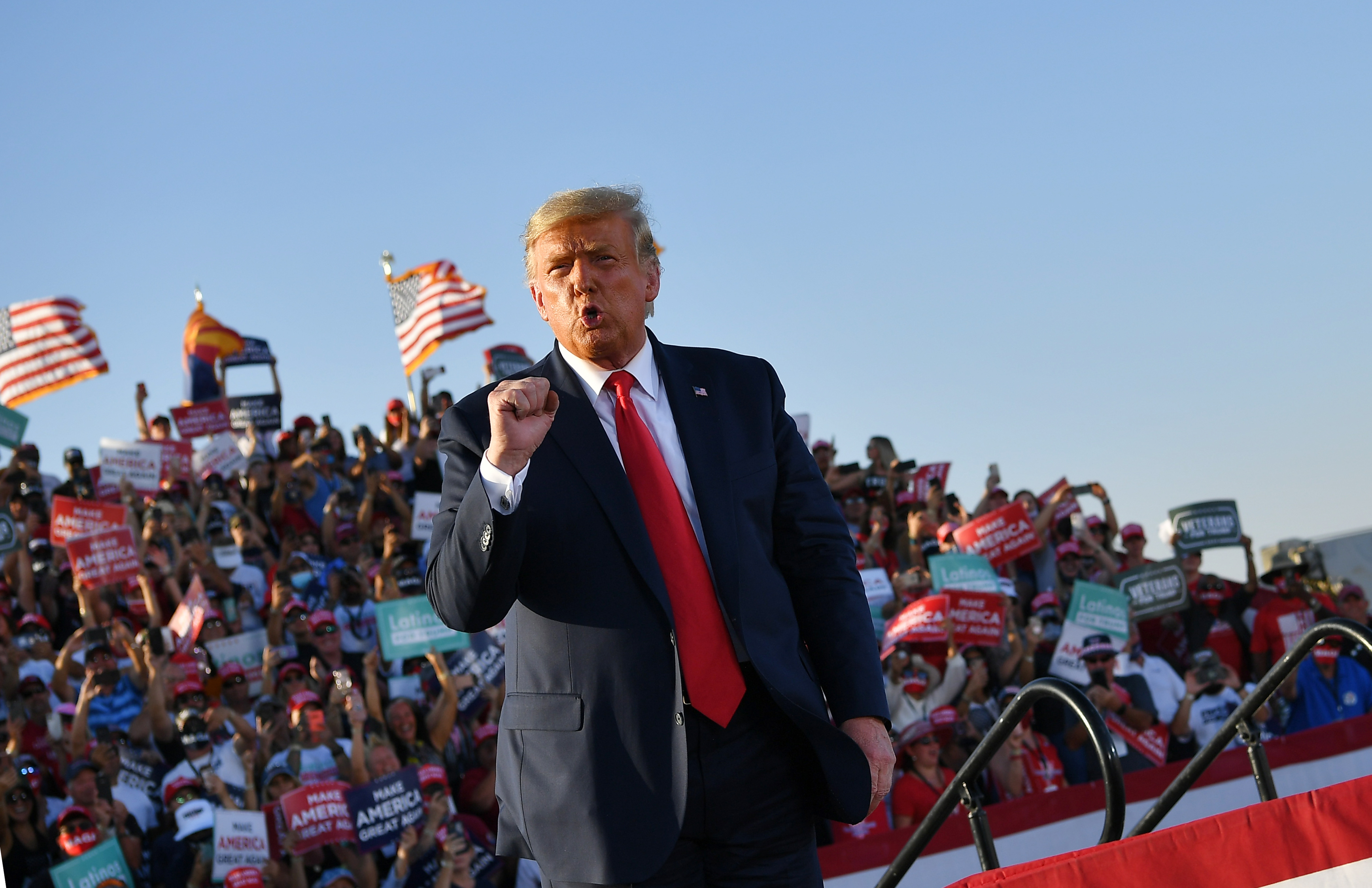 President Trump addresses the crowd at the Tucson International Airport on October 19.