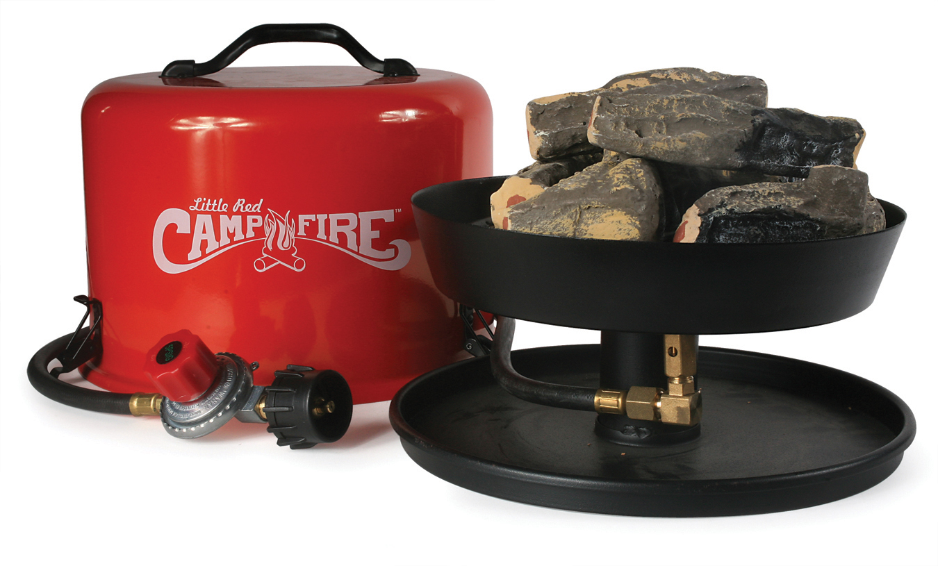 Camco’s Little Red Campfire portable propane fire comes in a compact 15-pound bundle.