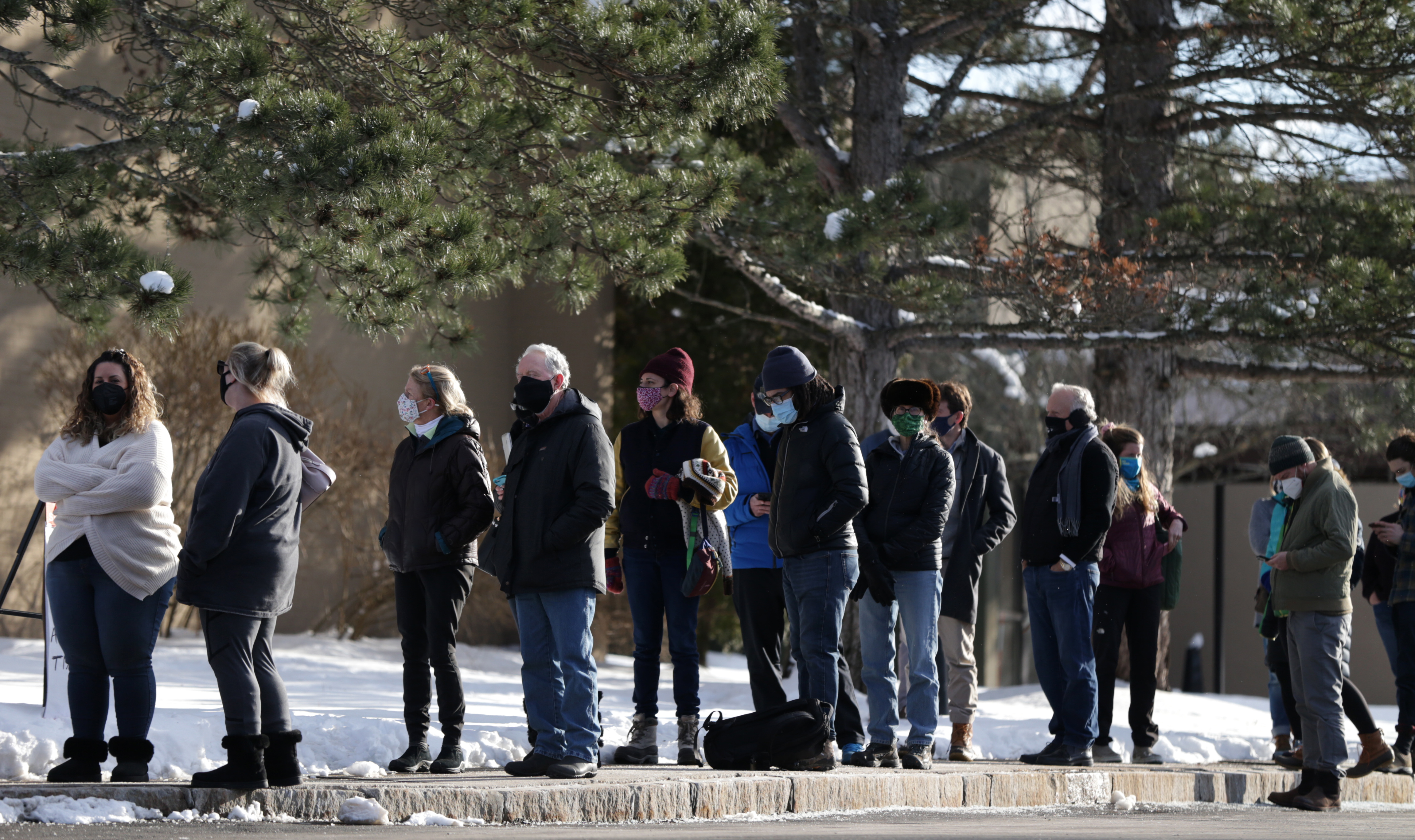 Long lines developed at the mass vaccination site at the DoubleTree by Hilton Hotel Boston North Shore in Danvers.