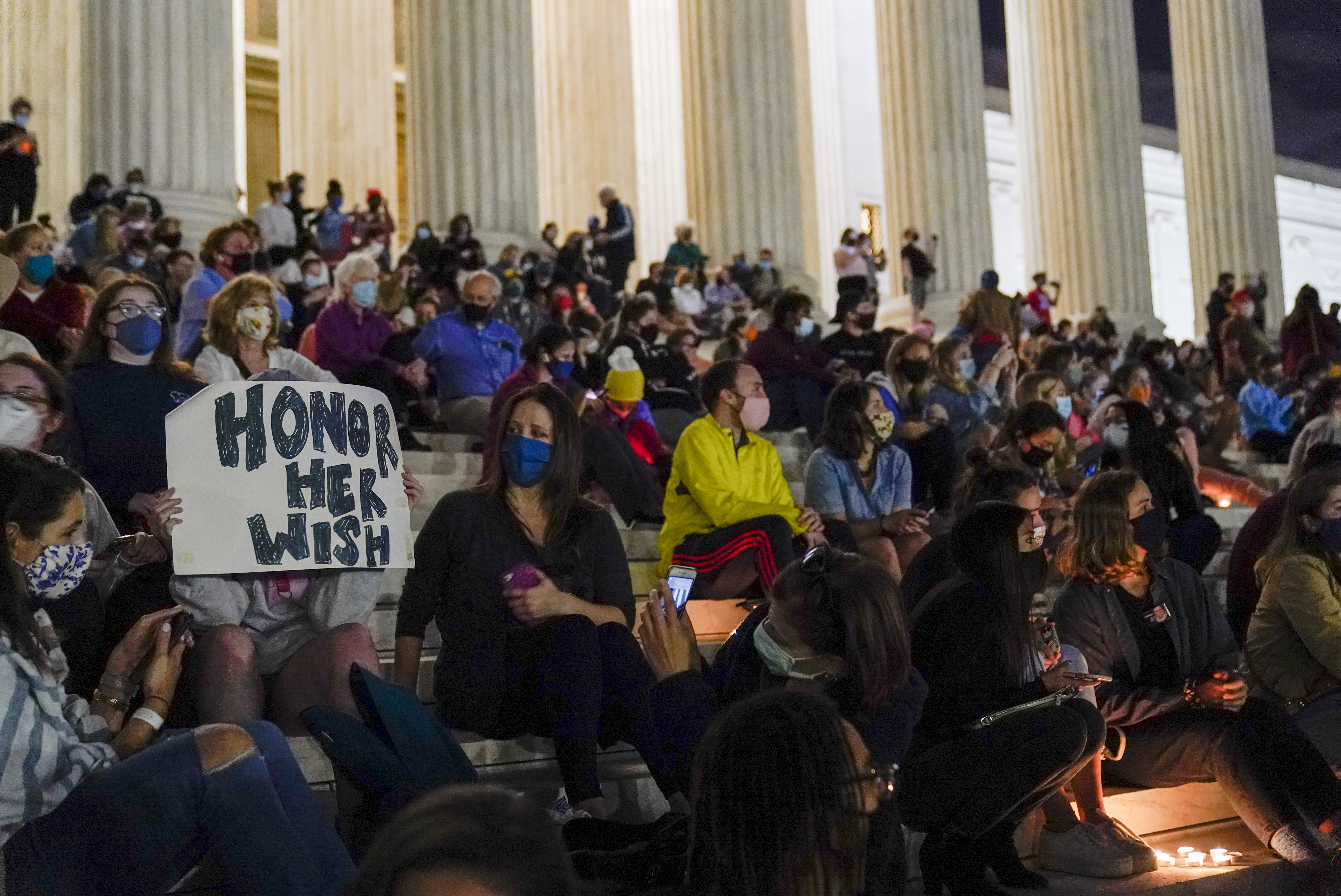 People gathered at the Supreme Court Friday in Washington after the Supreme Court announced that Supreme Court Justice Ruth Bader Ginsburg had died of metastatic pancreatic cancer at age 87.