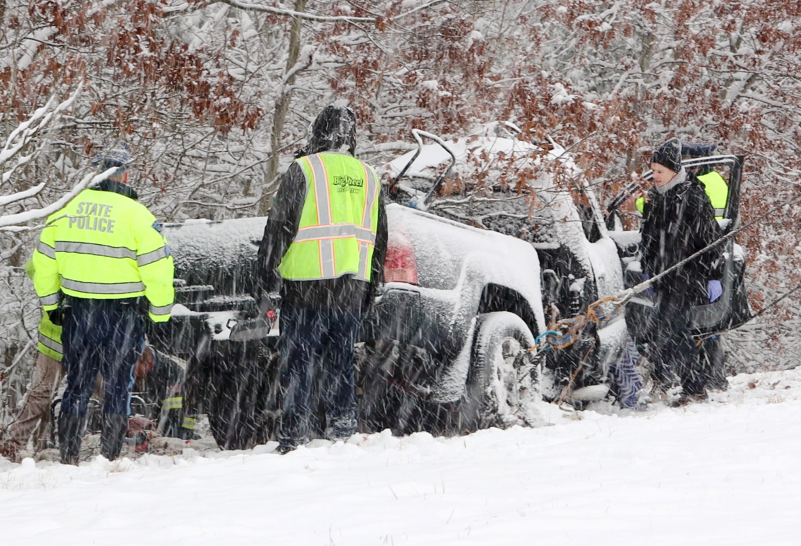 Season’s First Storm Drops More Than A Foot Of Snow In Some Areas - The Boston Globe 2 State Police on the scene of a fatal crash on Route 140 northbound Friday morning in Freetown.