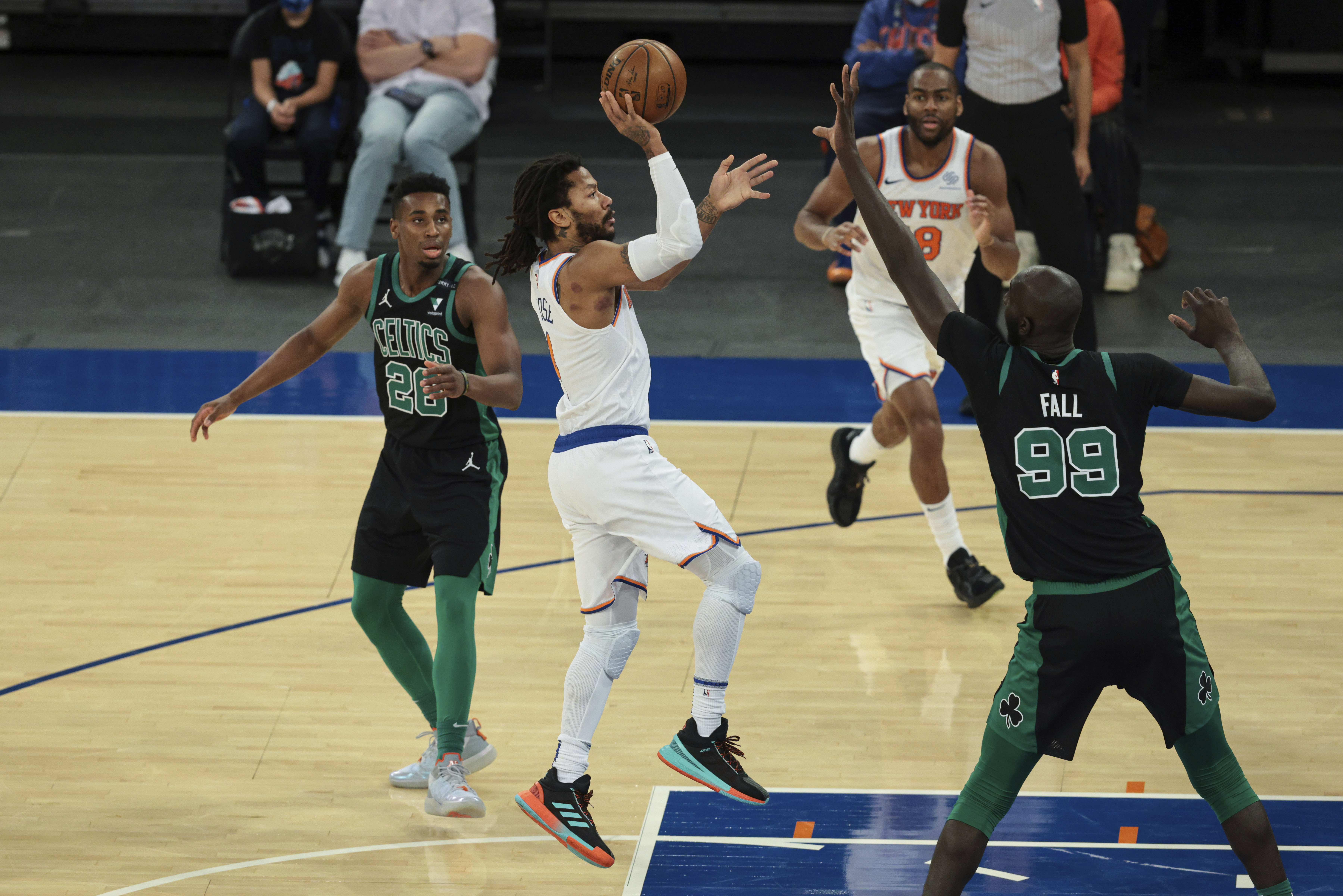 Tacko Fall has three points, eight rebounds and three blocks Sunday against the Knicks.