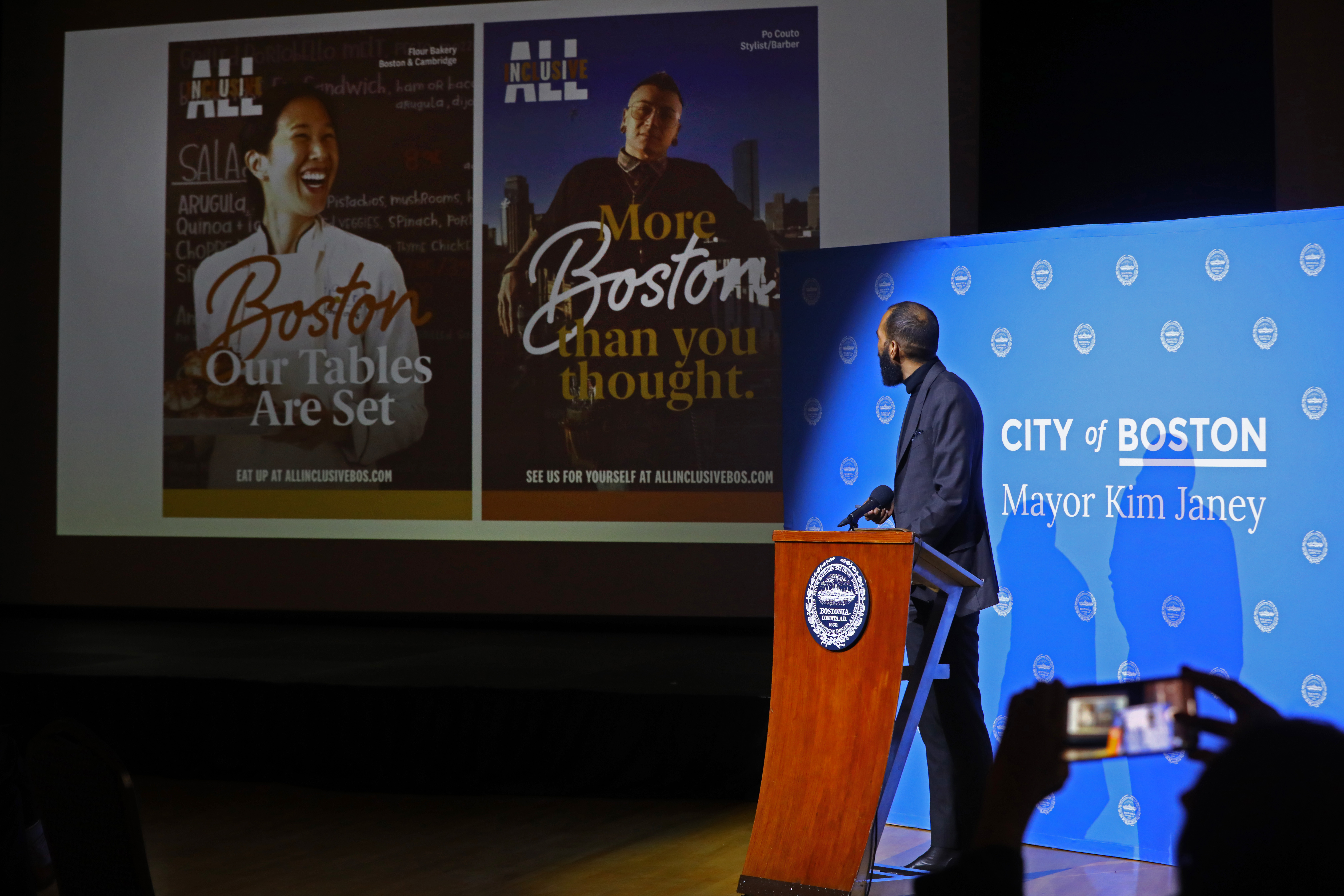 Proverb marketing agency founder and managing director Daren Bascome screened the launch video for the All Inclusive Boston campaign.