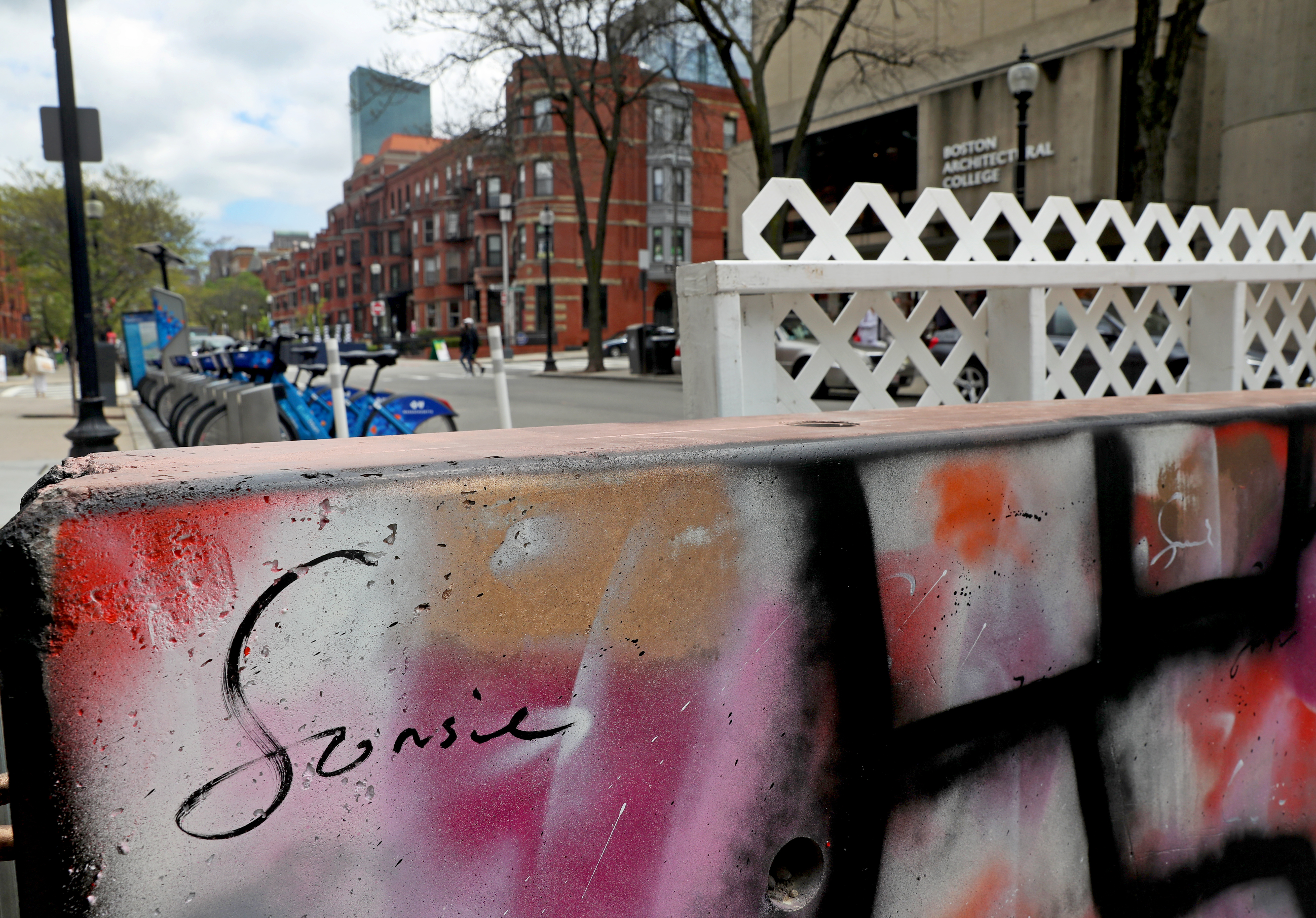 One of Taveras's five concrete barriers for Sonsie's outdoor dining area.
