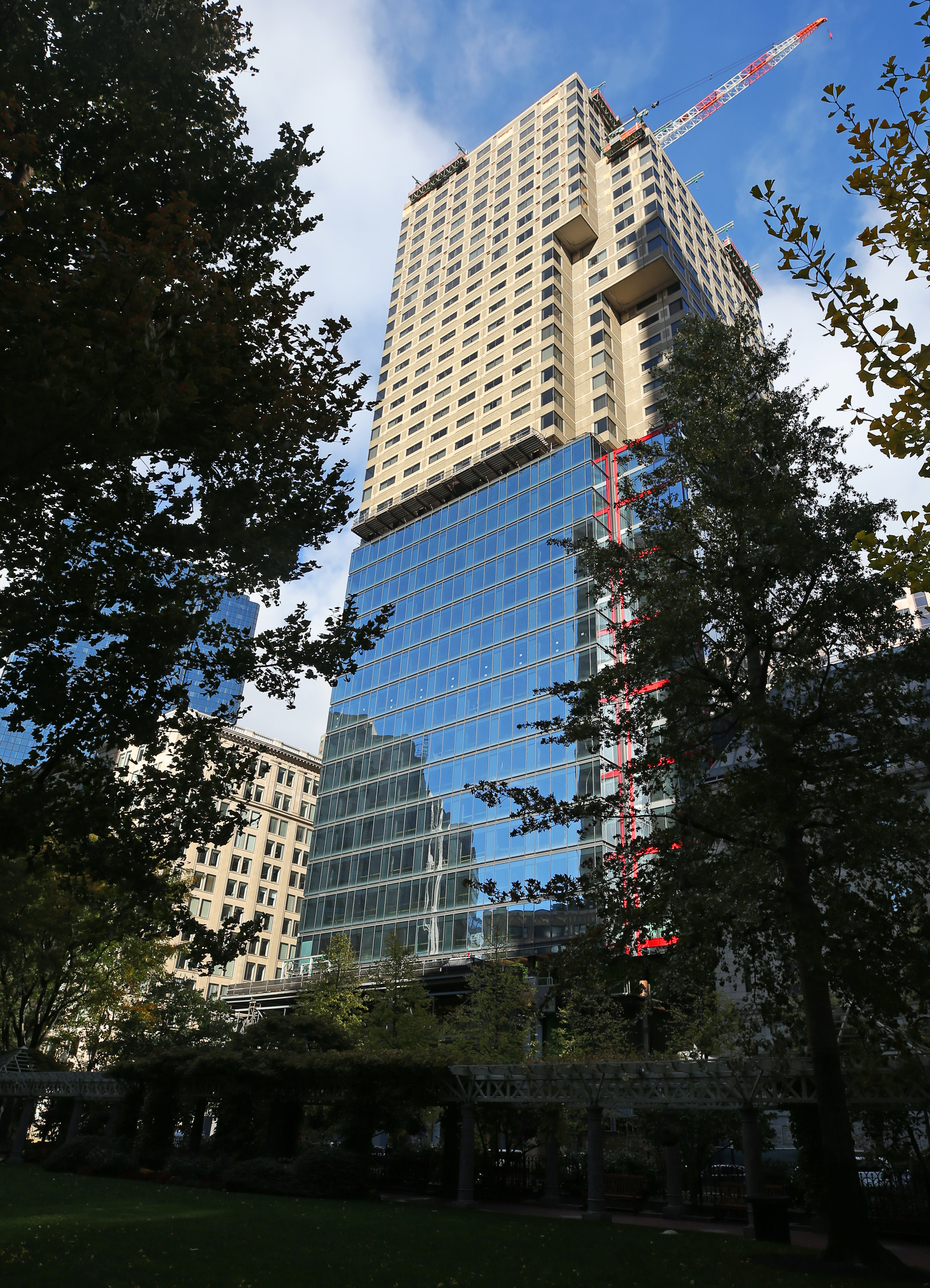 A view of the One Post Office Square project from Norman B. Leventhal Park.