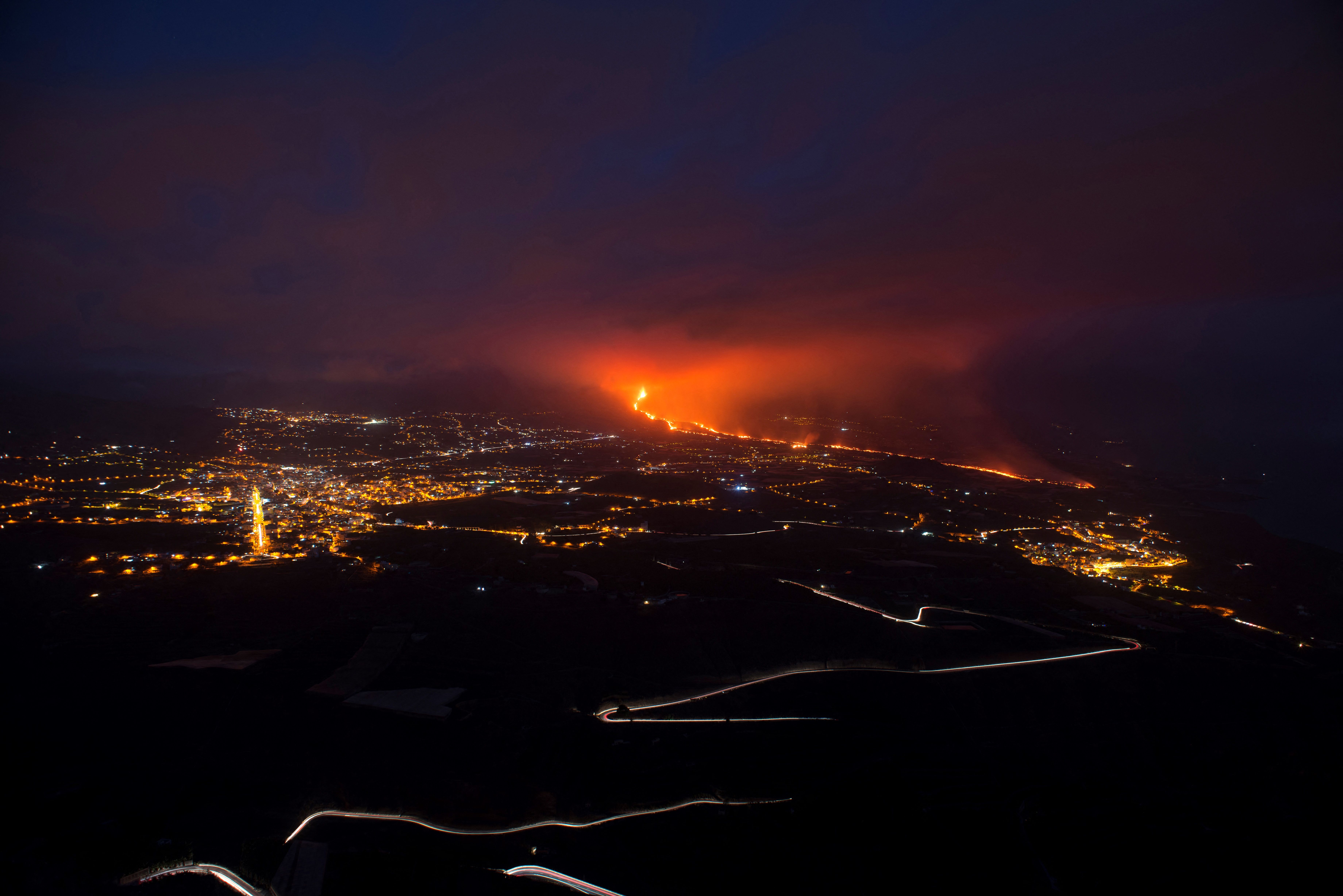 The Cumbre Vieja volcano, pictured from Tijarafe, spewed lava, ash and smoke, on the Canary Island of La Palma.