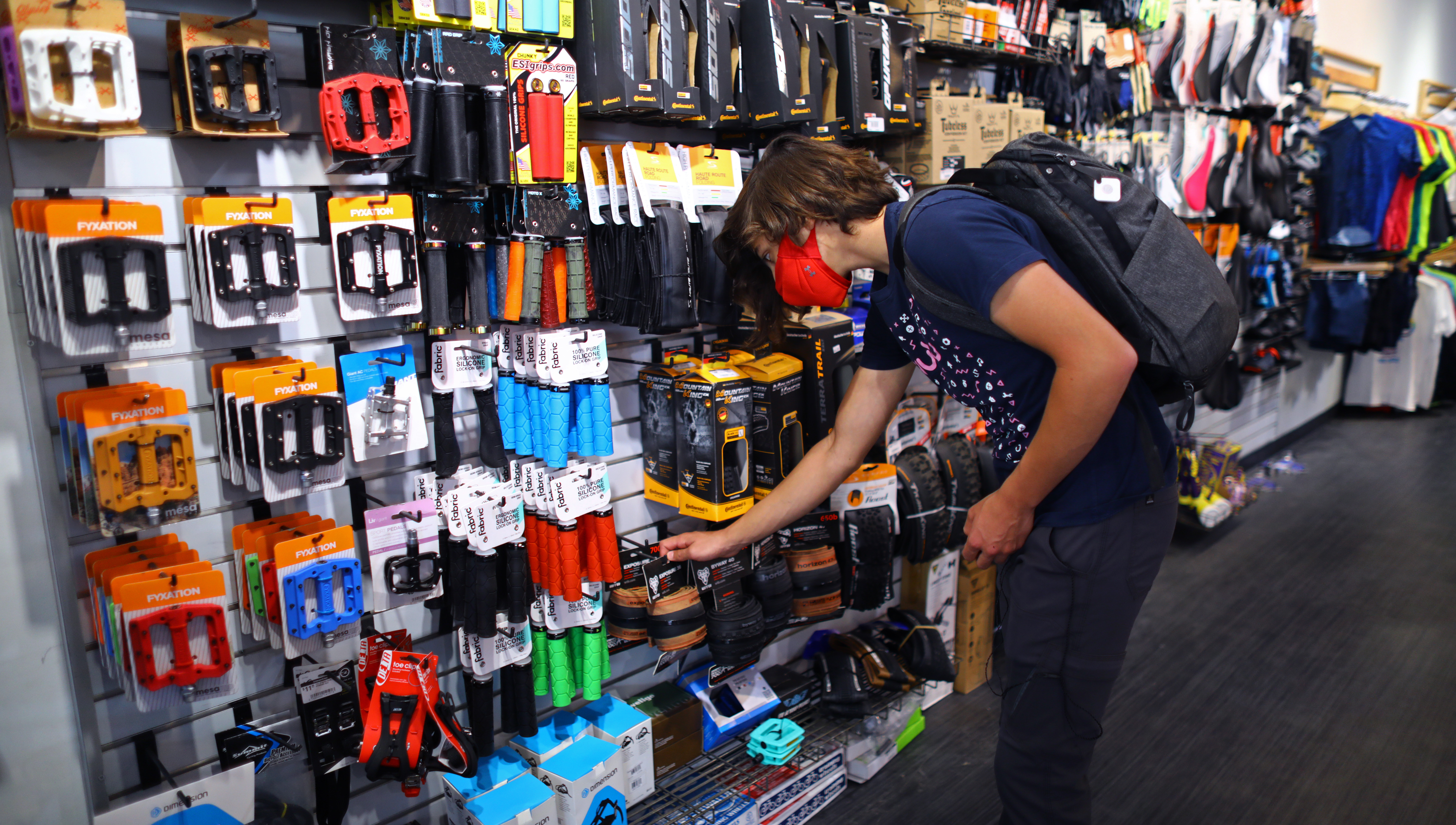 Regular customer Aveen Nagpal shops for accessories at CrimsonBikes in Cambridge.