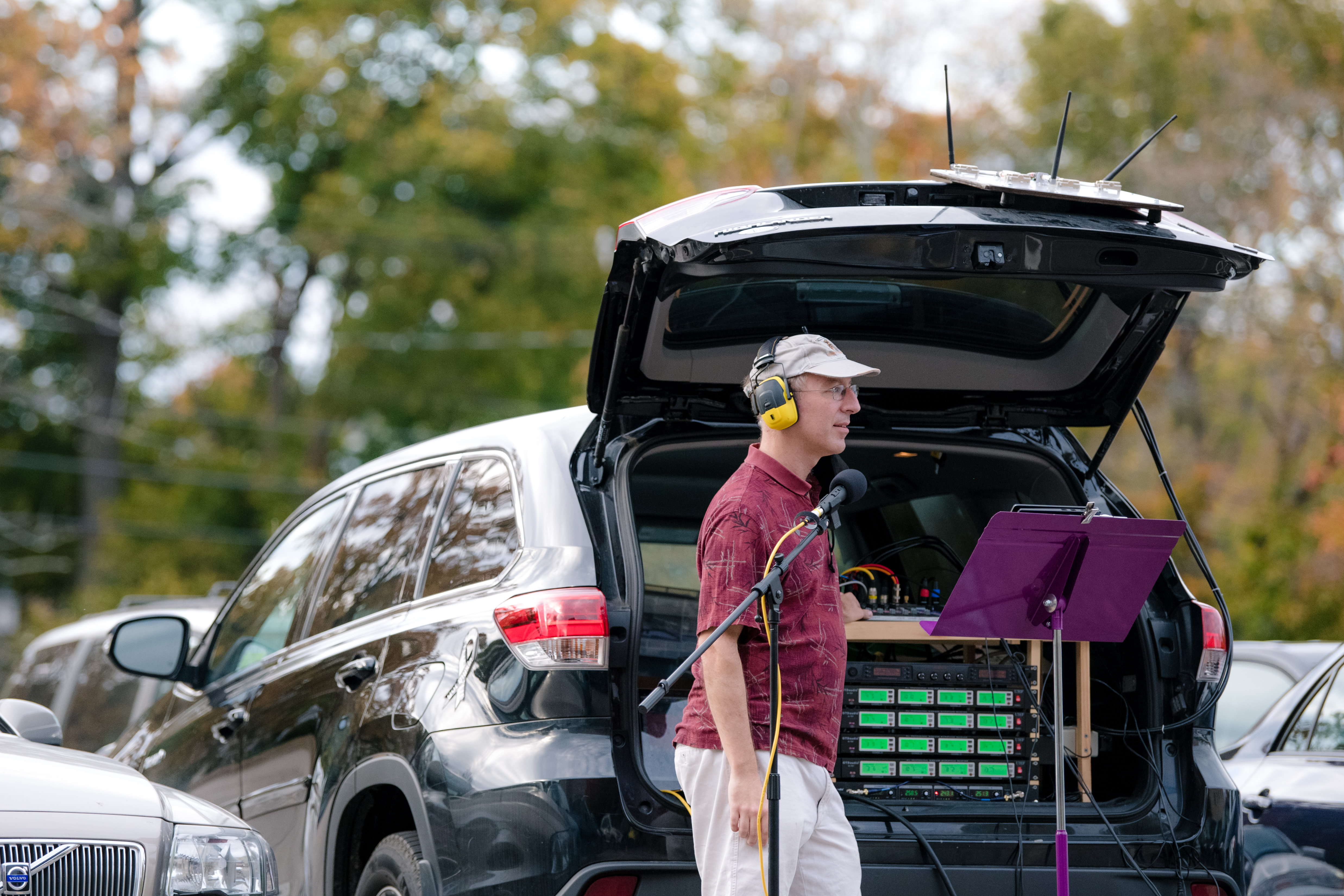 Bryce worked the audio system at a recent Driveway Choir event.
