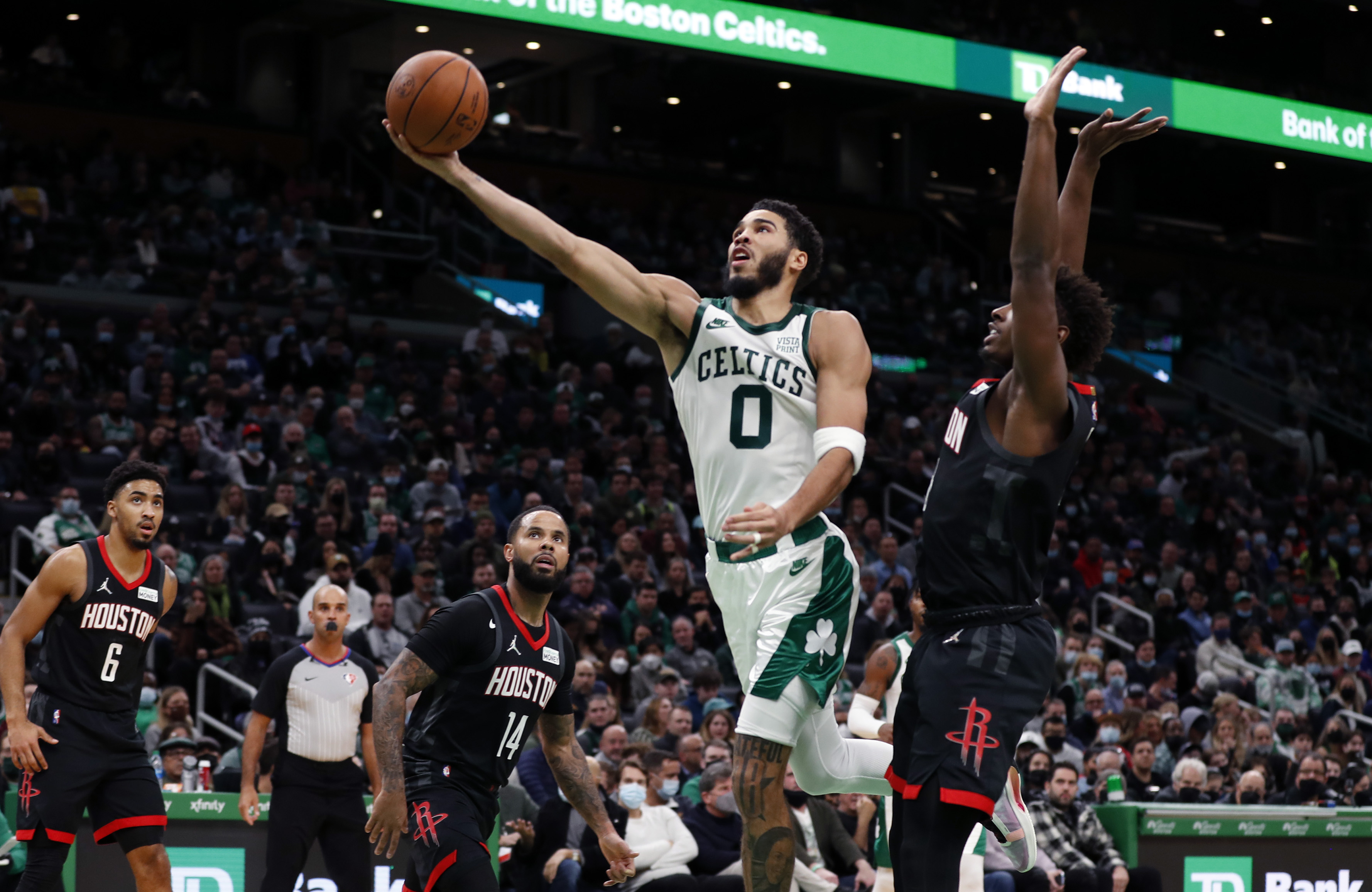 Jayson Tatum glides to the basket during a recent win over Houston.