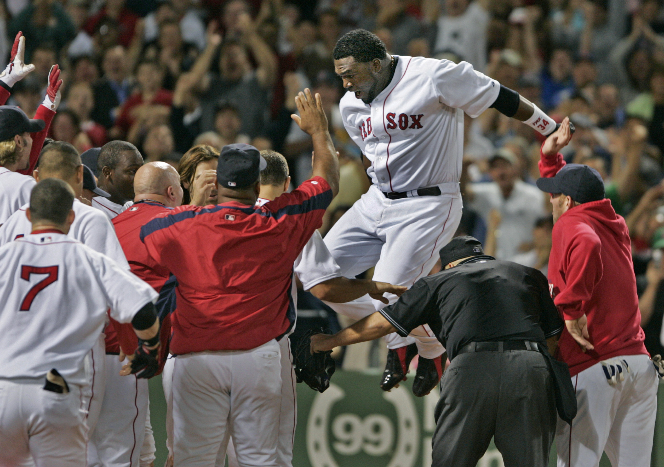Ortiz hit 48 home runs in the 2005 season, including this one on Sept. 6, a walkoff to beat the Angels.
