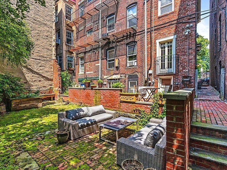 The back yard of the Skinny House, a ten-foot-wide abode in the North End that's on sale for $1.2 million.
