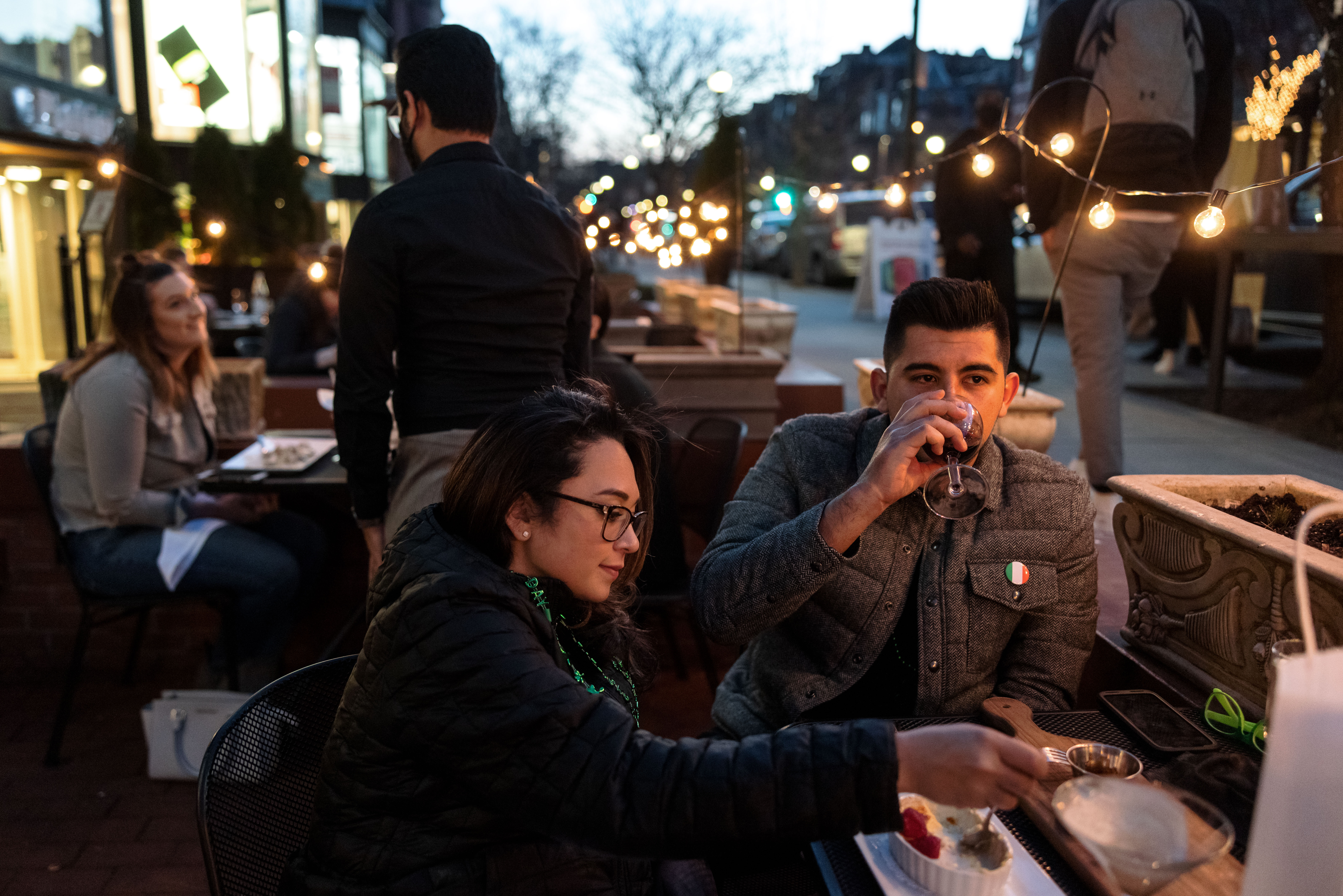 Natalia Santos and Andres Apodaca dined outside at the Piattini on Newbury Street in Boston.
