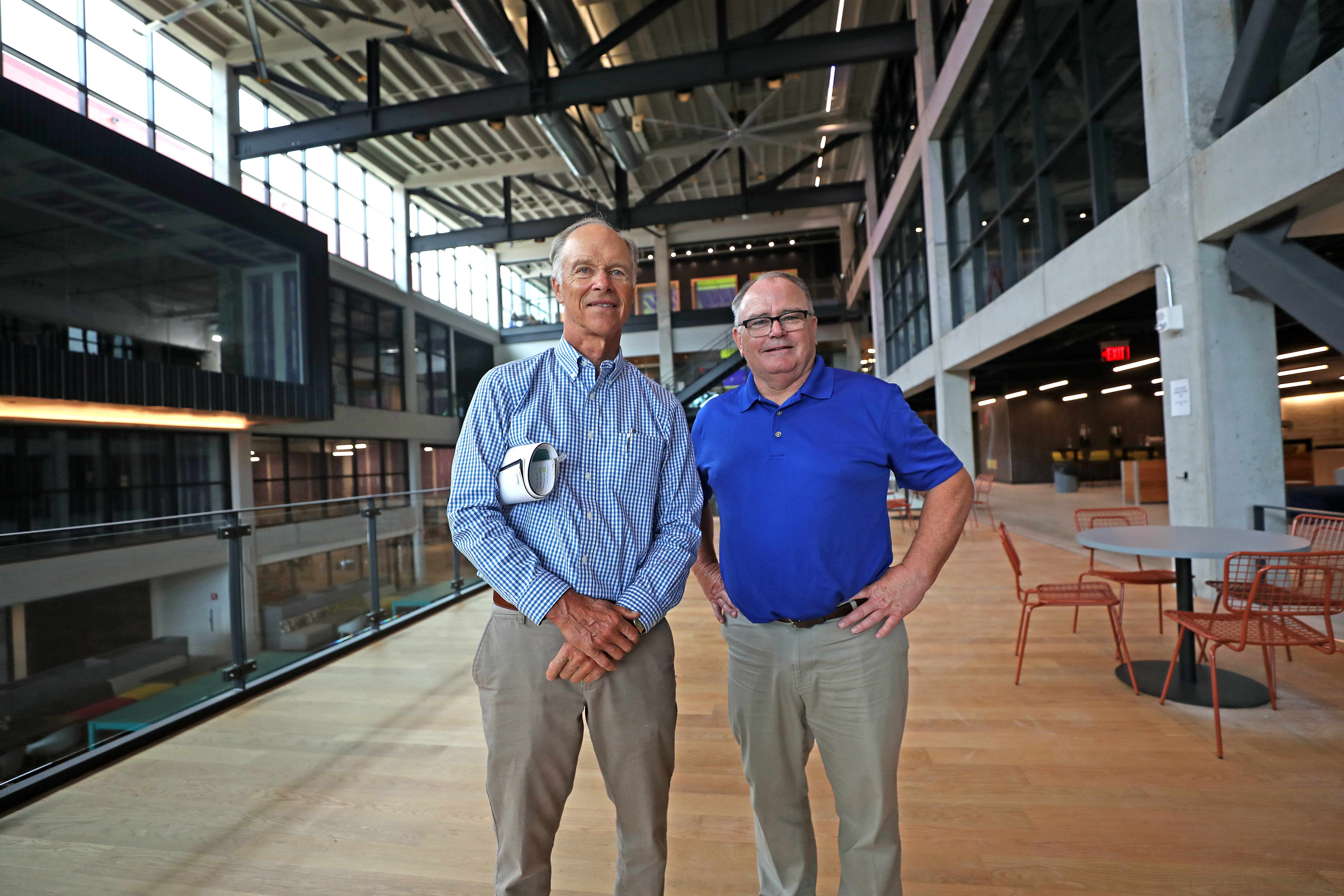 Ogden Hunnewell, executive vice president/partner at Nordblom and Stephen Logan, senior vice president, stood in the new space dubbed The Beat, former home of The Boston Globe.