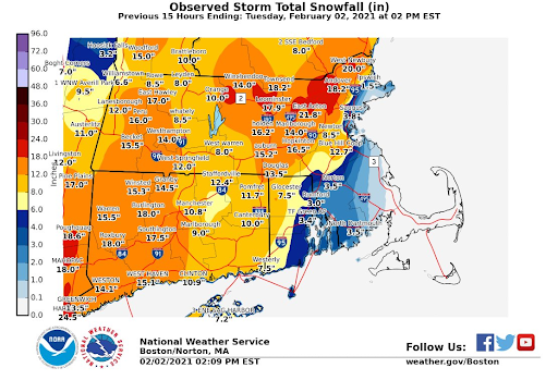 Observed snowfall totals.