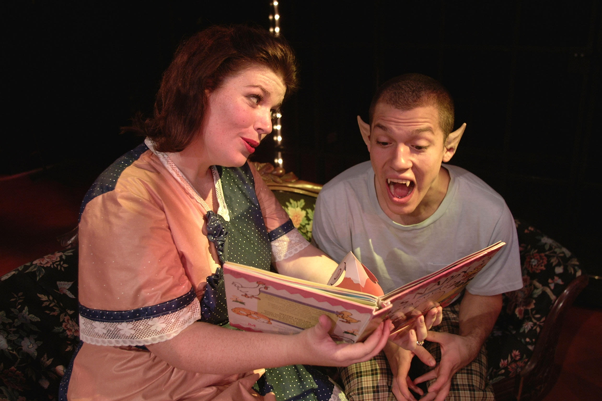 Miguel Cervantes with Kerry A. Dowling in SpeakEasy Stage Company's 2002 production of "Bat Boy: The Musical."