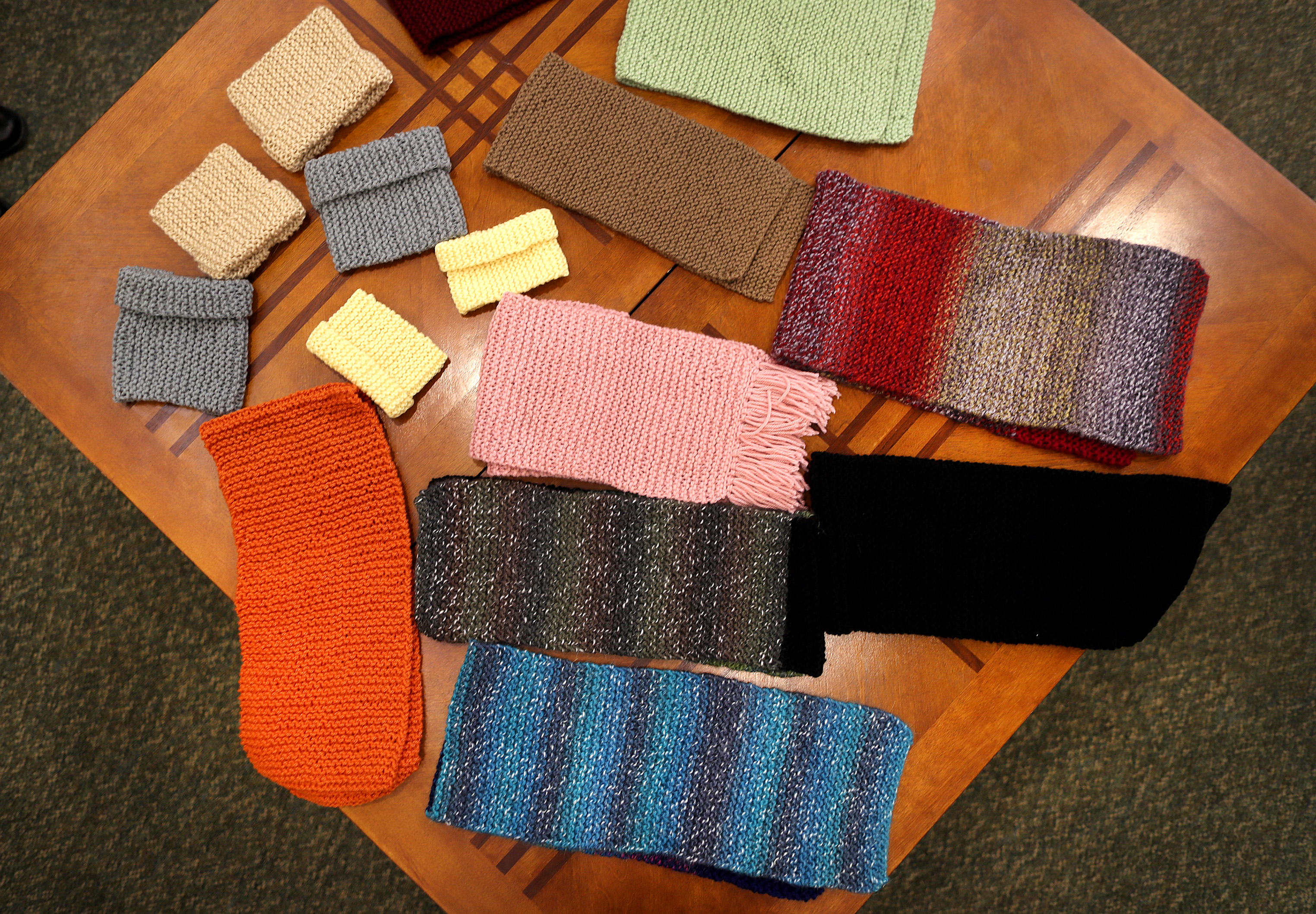 A sampling of items knitted by Joan Goldstein, Charlotte Moses, and Ida Rudolph at the Cohen Florence Levine Estates.