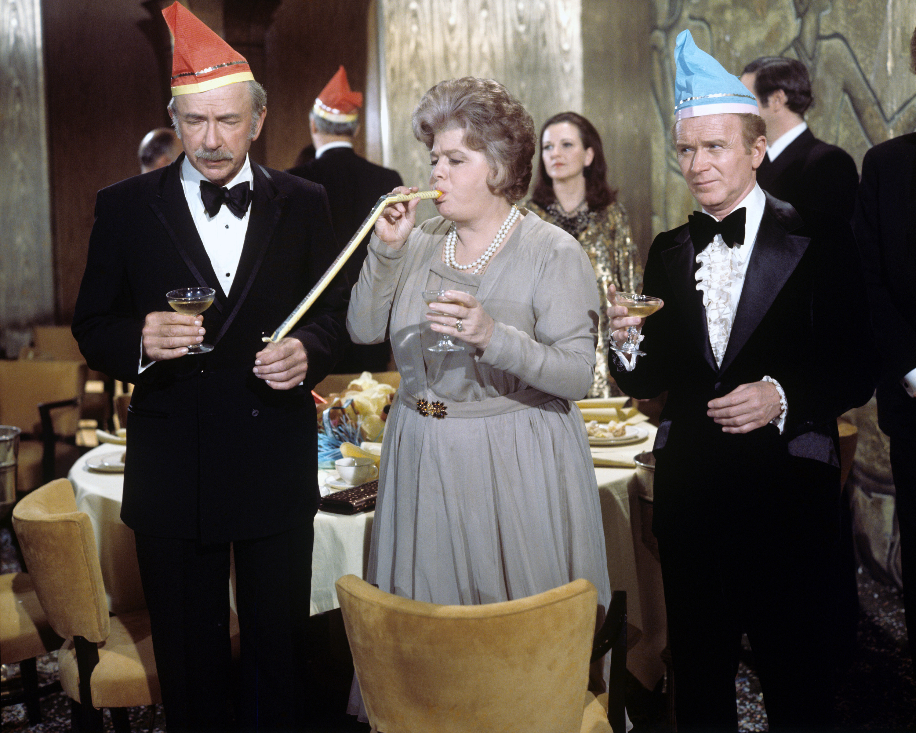 This rogue wave has not yet struck "The Poseidon adventure." From left to right: Jack Albertson, Shelley Winters and Red Buttons. 