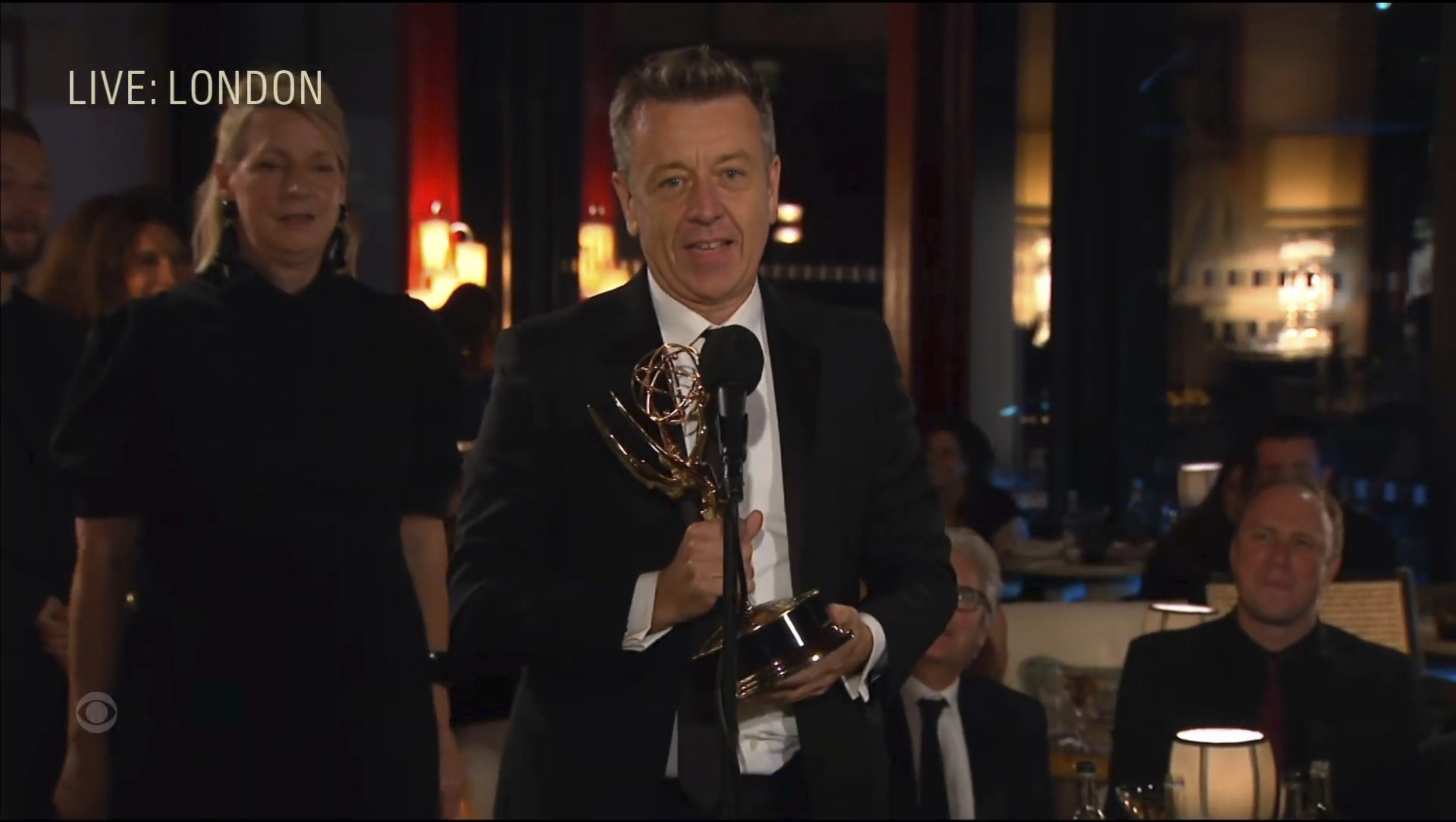 Peter Morgan accepted the award for outstanding drama series for "The Crown" during the Primetime Emmy Awards.