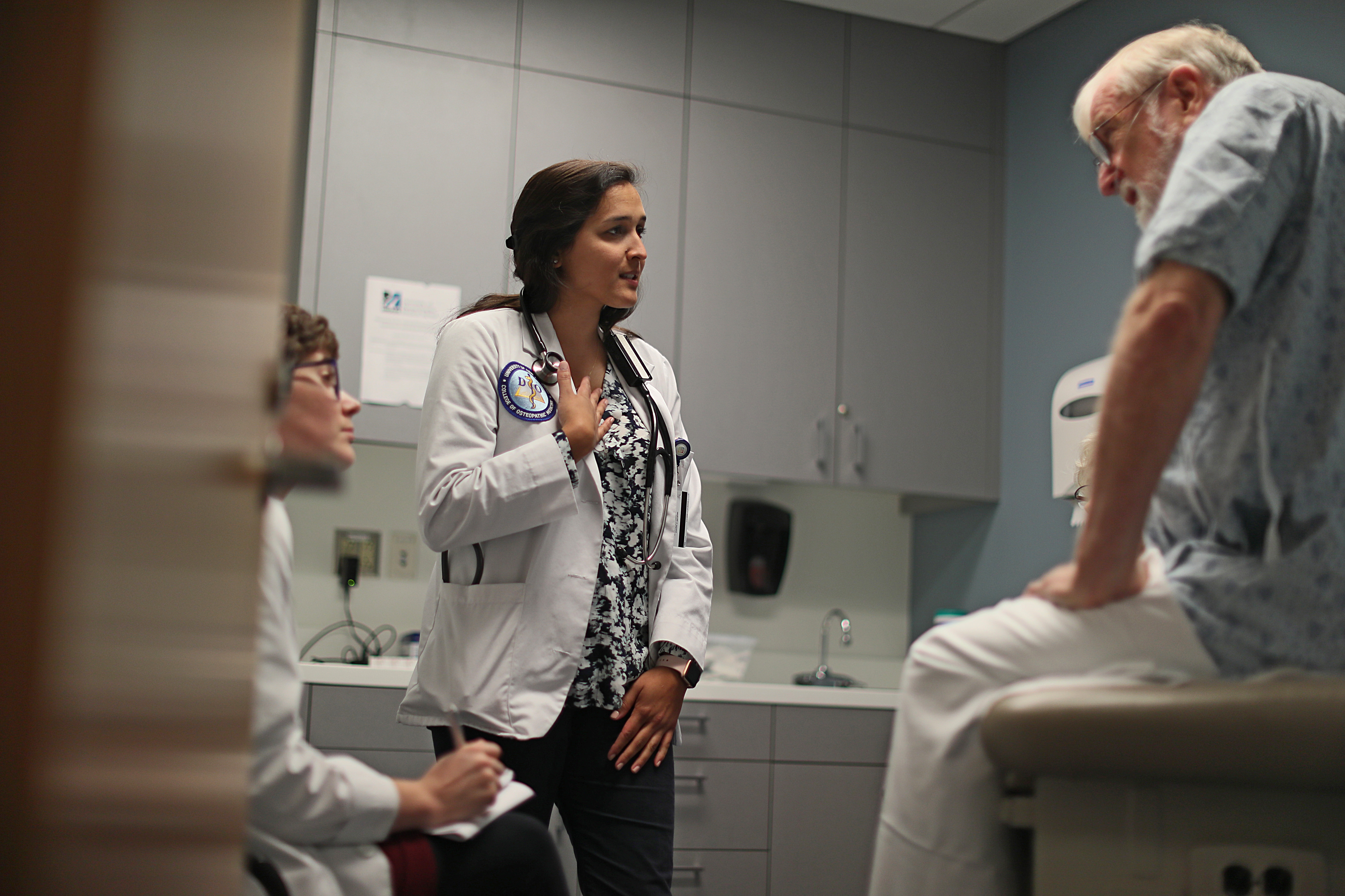 Medical students at UMass Medical School role-played with actors in simulation training for end-of-life care in 2018.