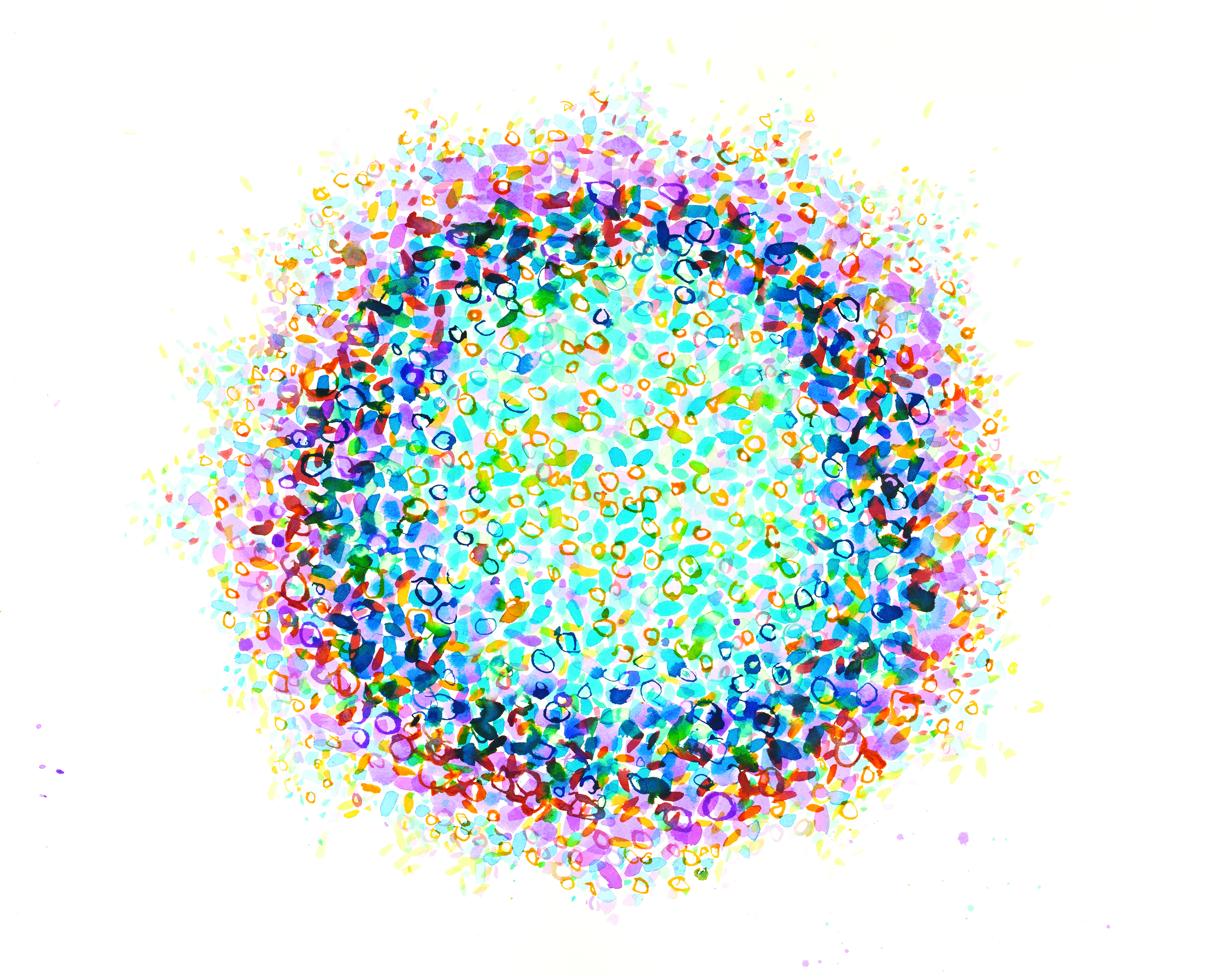 Elizabeth Awalt, “Covid II,” ink on paper, 2020
