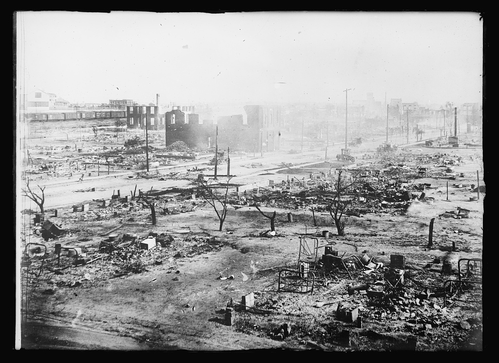 Some of the destruction caused during the 1921 Tulsa Race Massacre, from "Rise Again: Tulsa and the Red Summer."